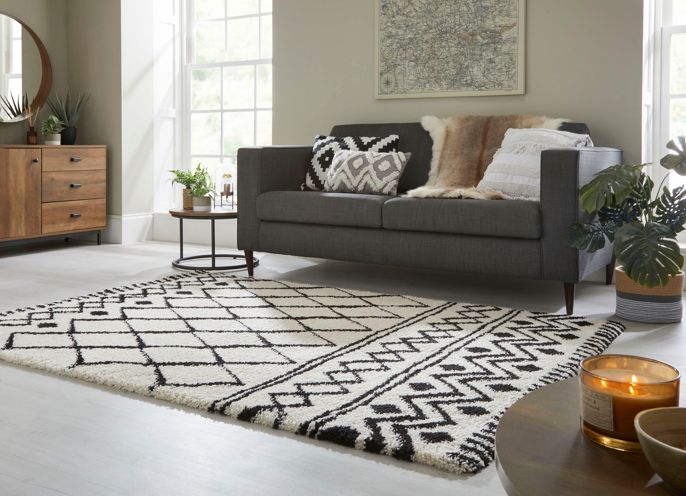 FLAIR RUGS Hochflor-Teppich »Souk Berber«, rechteckig, 30 mm Höhe, Boho-Look, Rauten Design, weich
