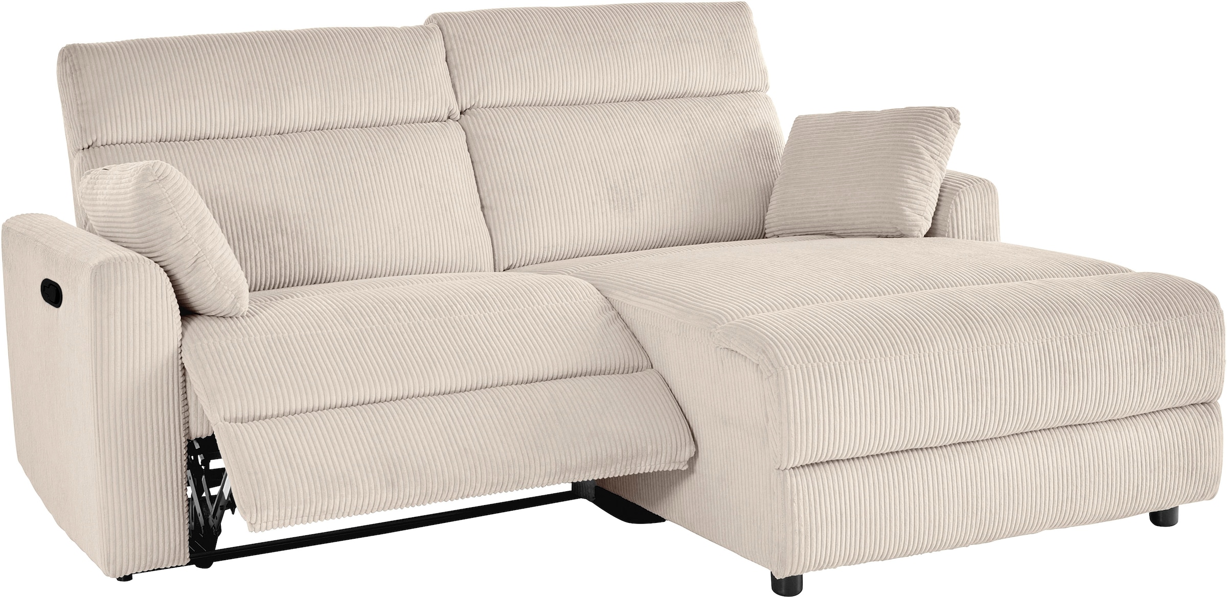INOSIGN Ecksofa »JENNA, L-Form, 209cm, manuelle u. elektrische Funktion, mit USB A/C,«, Liegefunktion 105°-150°, Federkern, Cord
