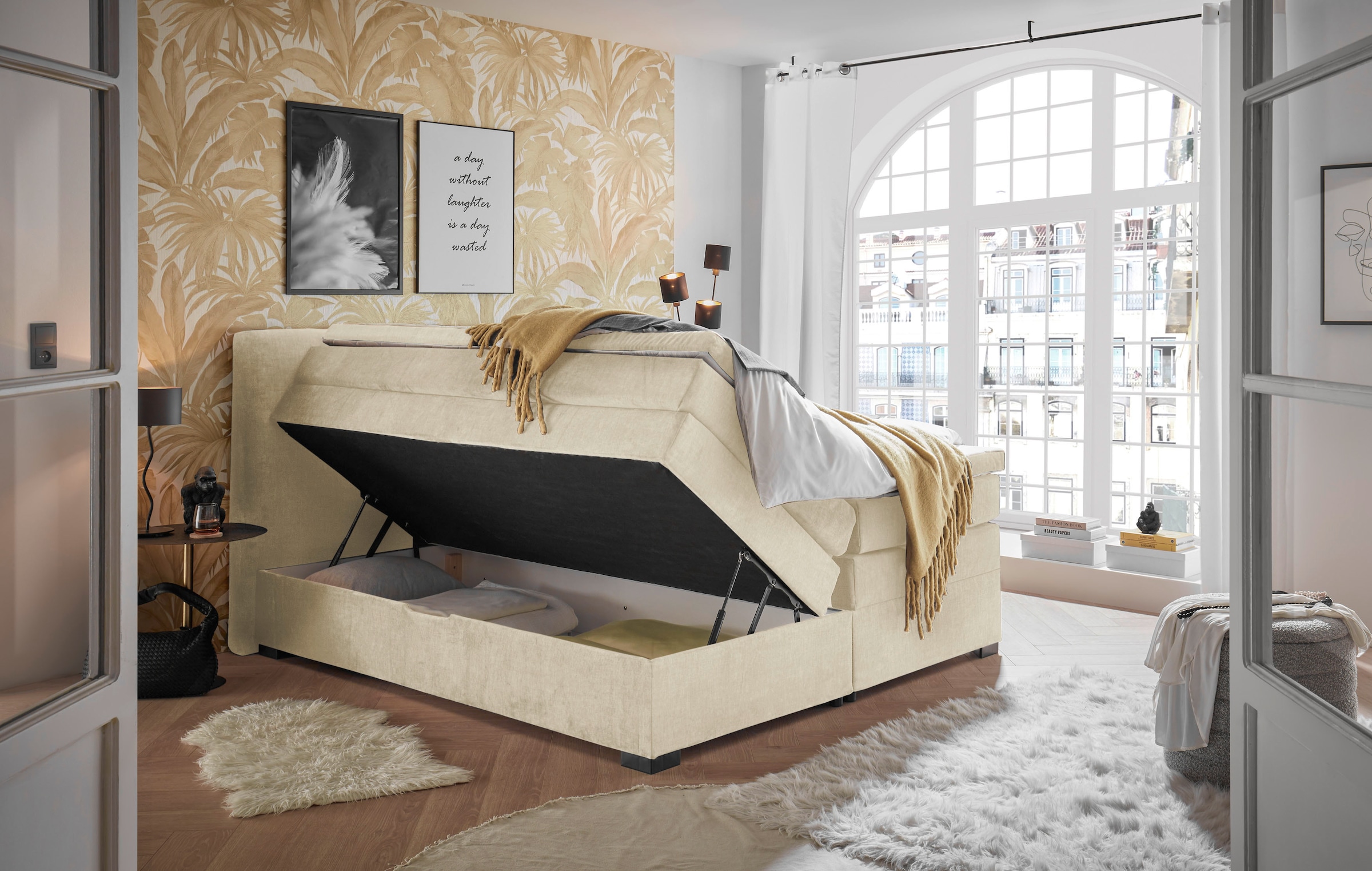 ED EXCITING DESIGN Boxspringbett »Fanes mit Komforteinstiegshöhe von 73cm« erhältlich in 180x200cm, inkl. Bettkasten und 7cm Visco-Topper