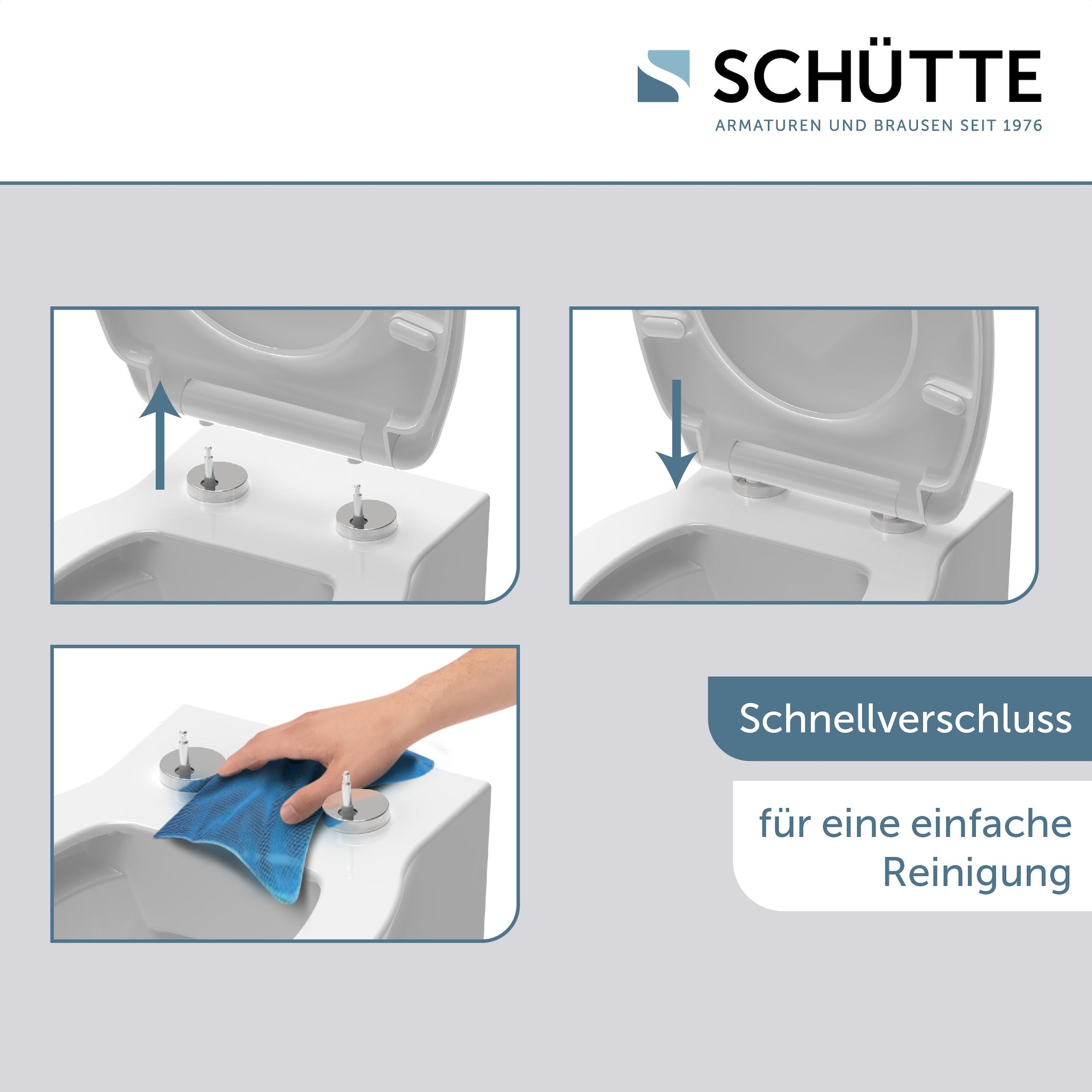 Schütte WC-Sitz »Duroplast, WHITE PRO 1«, (WC-Sitz, Befestigungsmaterial, Montageanleitung), mit Absenkautomatik und Schnellverschluss
