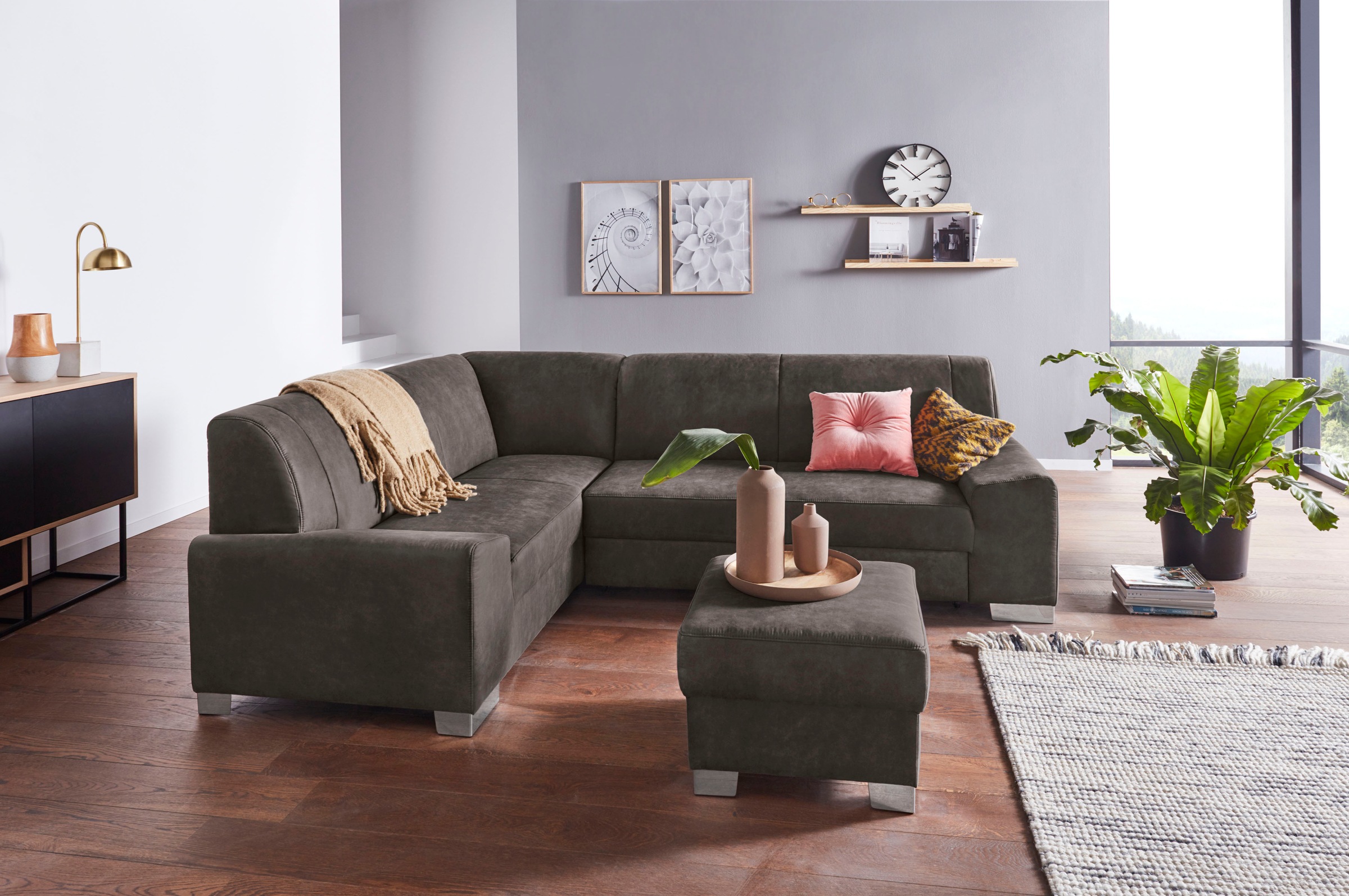DOMO collection Ecksofa »Anzio in kubischer Formensprache, flache Armlehnen, L-Form«, Wahlweise mit Bettfunktion und Federkern für hohen Sitzkomfort