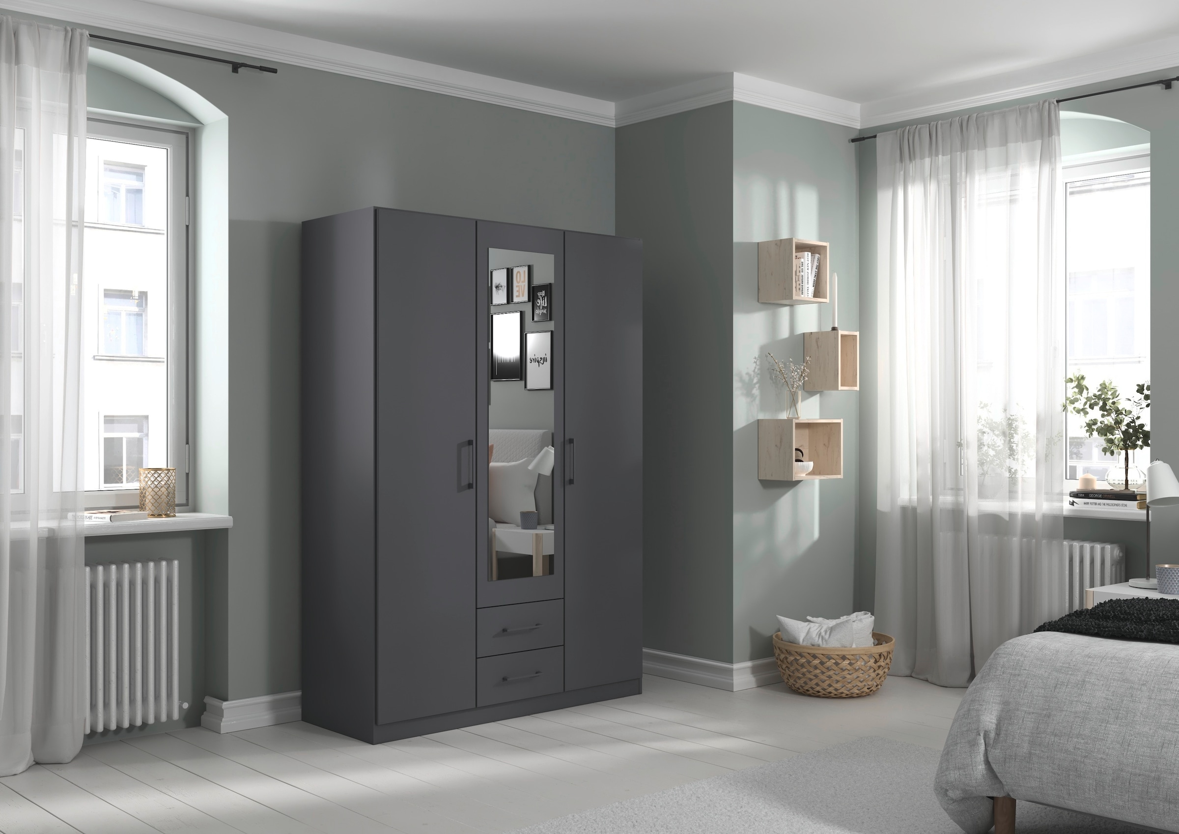 rauch Drehtürenschrank »Kleiderschrank Schrank Garderobe KREFELD optional mit Spiegel«, mit 3 Griff-Varianten, inkl. praktischen Schubladen MADE IN GERMANY
