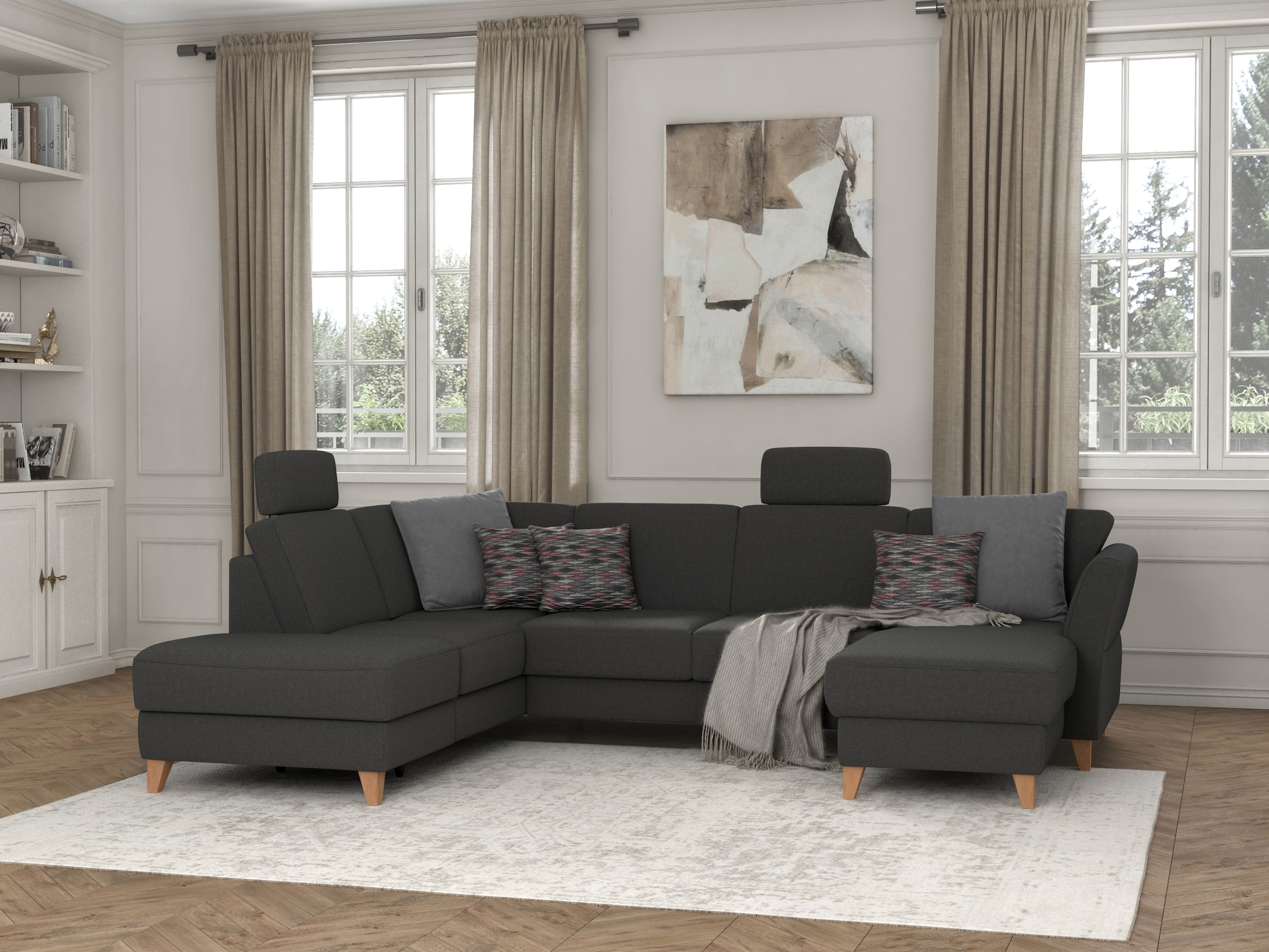 sit&more Wohnlandschaft »Visby U-Form«, wahlweise mit Bettfunktion und Stauraum, frei im Raum stellbar