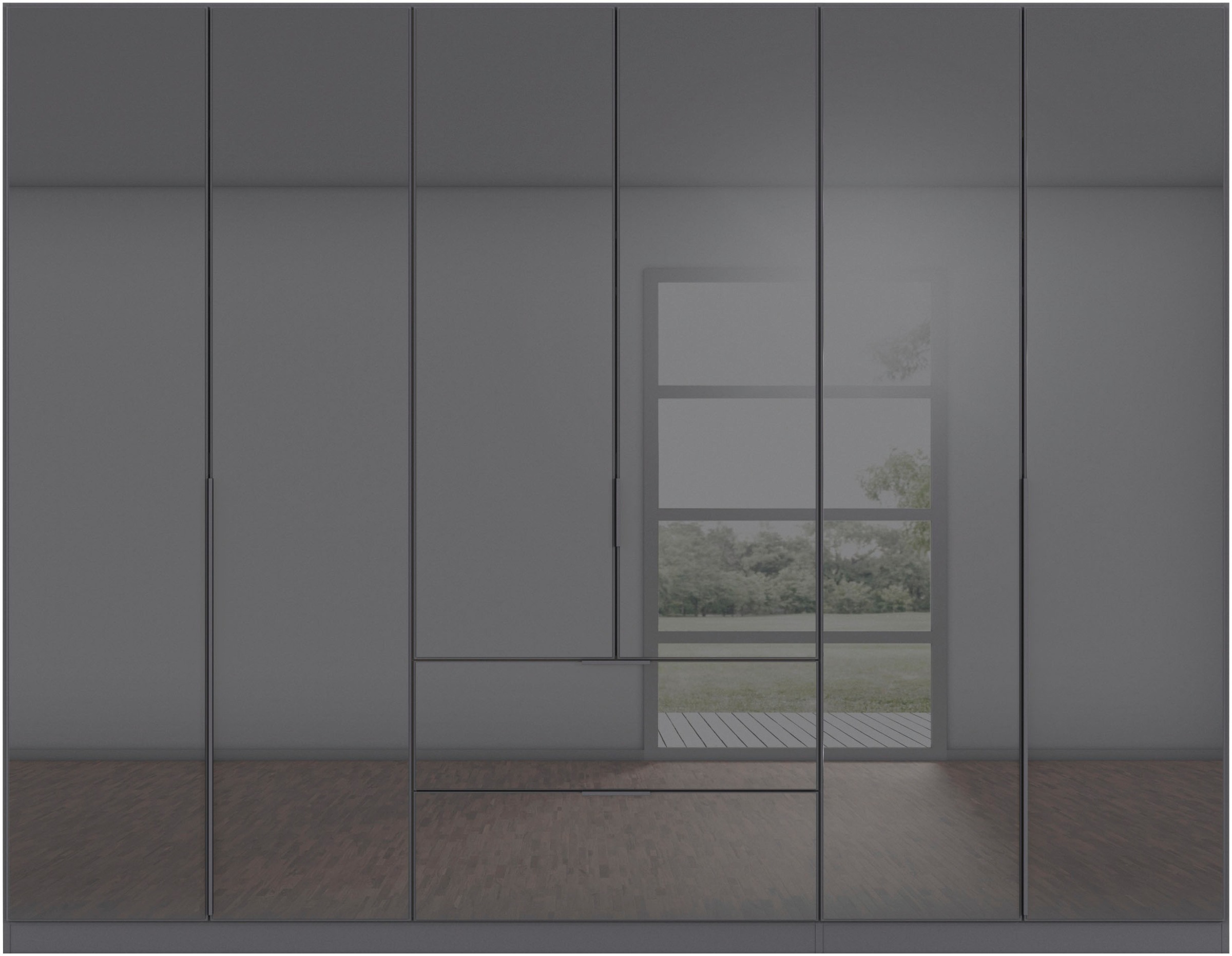 rauch Drehtürenschrank »Kleiderschrank Kleiderschränke Schrank Garderobe AGORDO mit Glasfront«, (in zwei Griff-Farben mit Glasfront), mit Außenschubkästen, in 6 Breiten und 2 Höhen MADE IN GERMANY