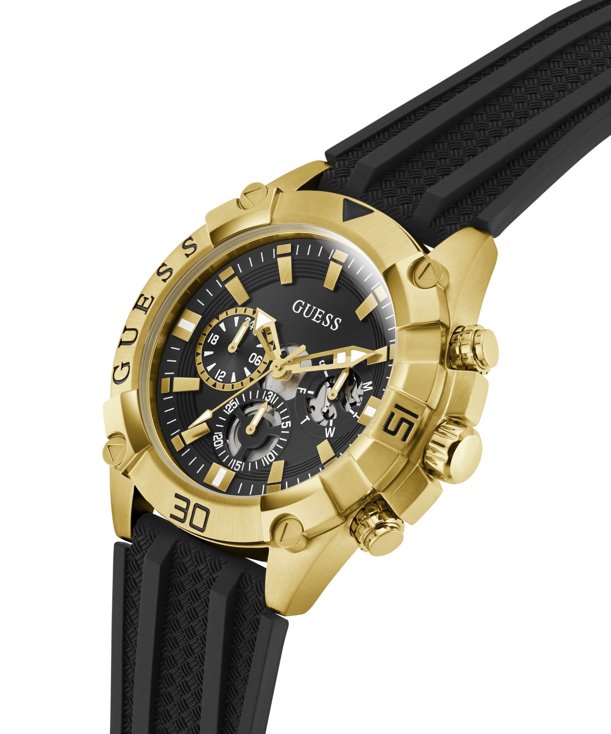 Guess Multifunktionsuhr »PROSPECT« Quarzuhr, Armbanduhr, Herrenuhr, Silikonarmband, analog, Wochentag