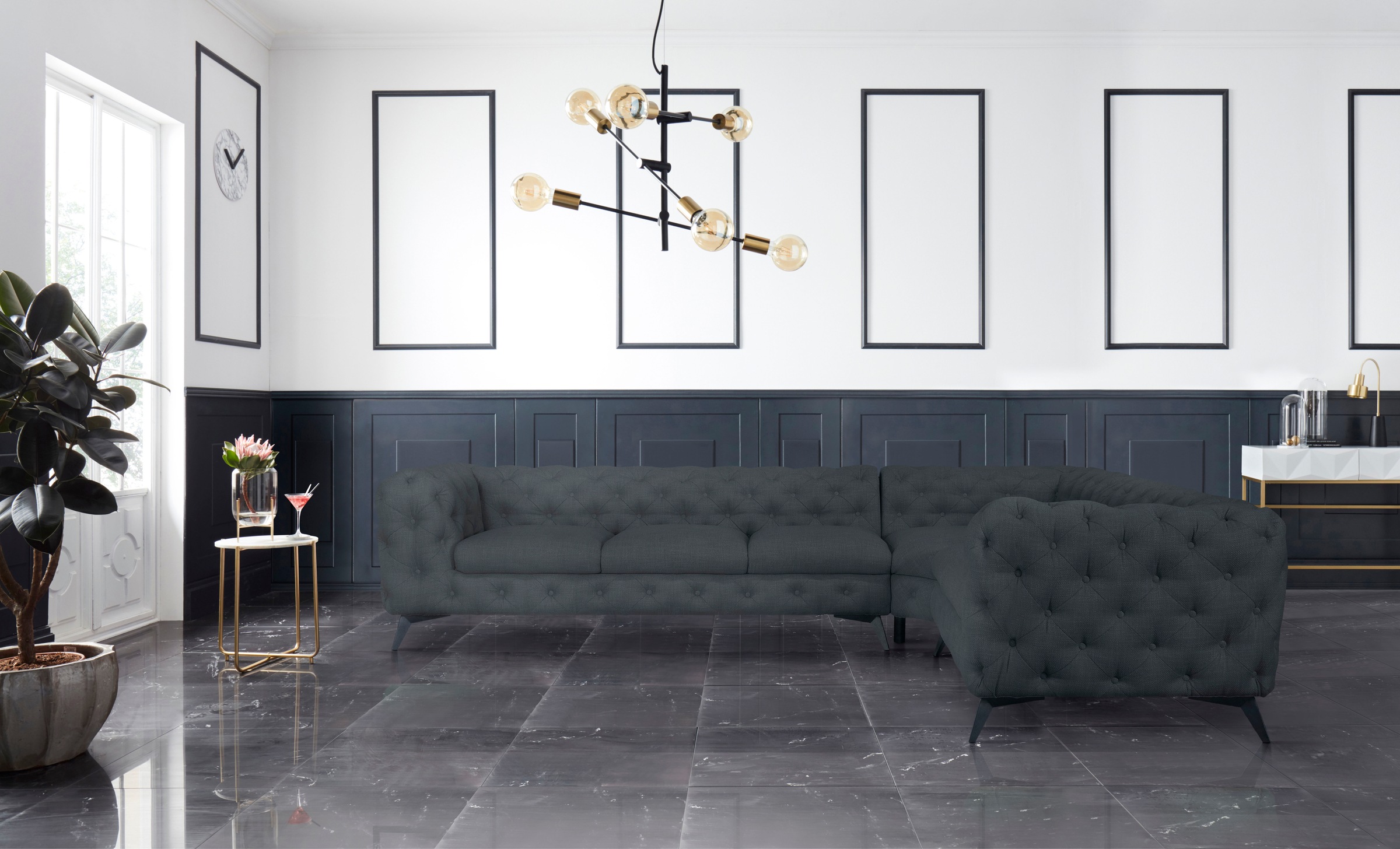 Leonique Chesterfield-Sofa »Ecksofa GLYNIS L-Form mit Wellenunterfederung, günstig online kaufen