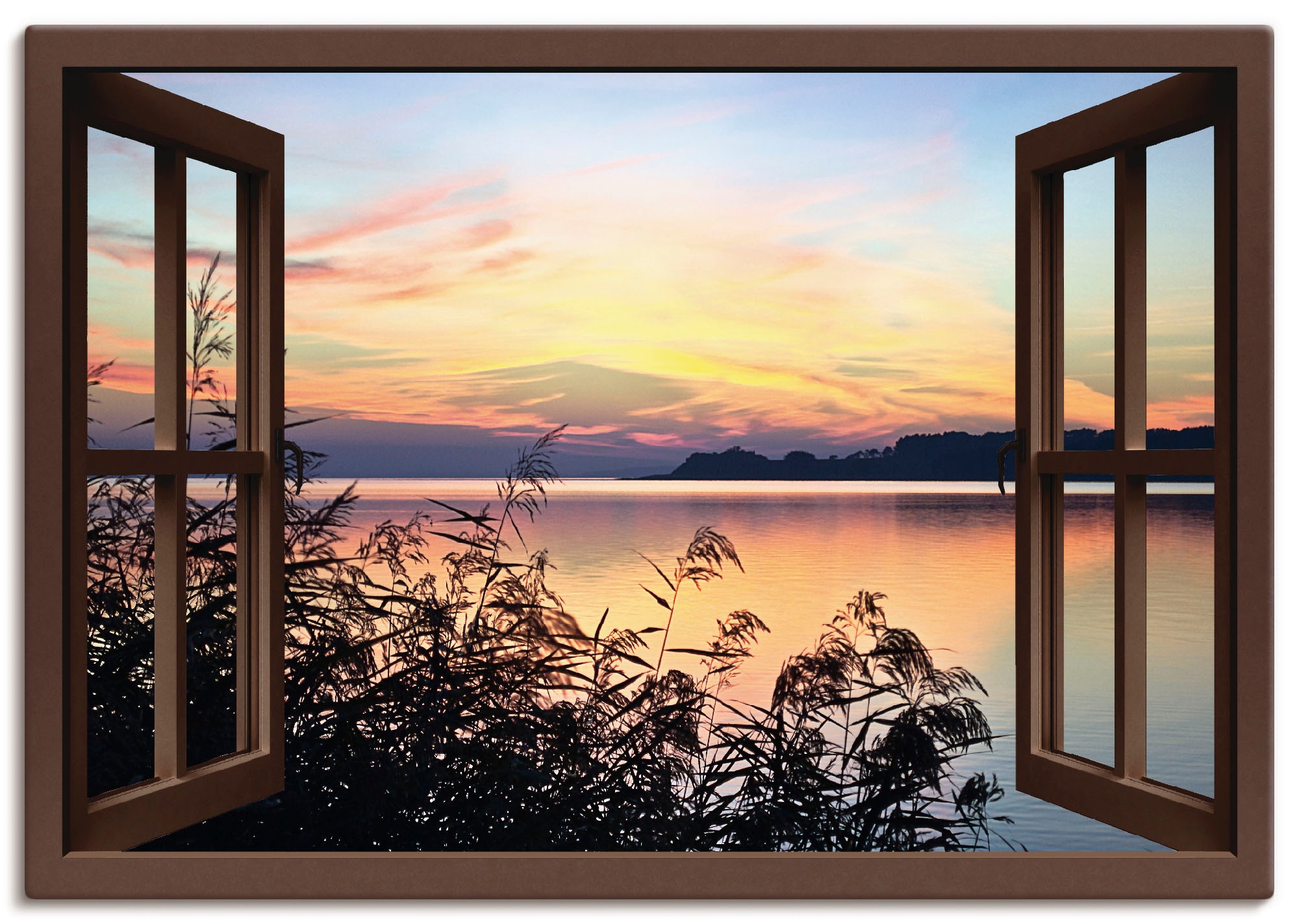 Artland Wandbild »Fensterblick - Abendrot im Schilf«, Fensterblick, (1 St.) günstig online kaufen