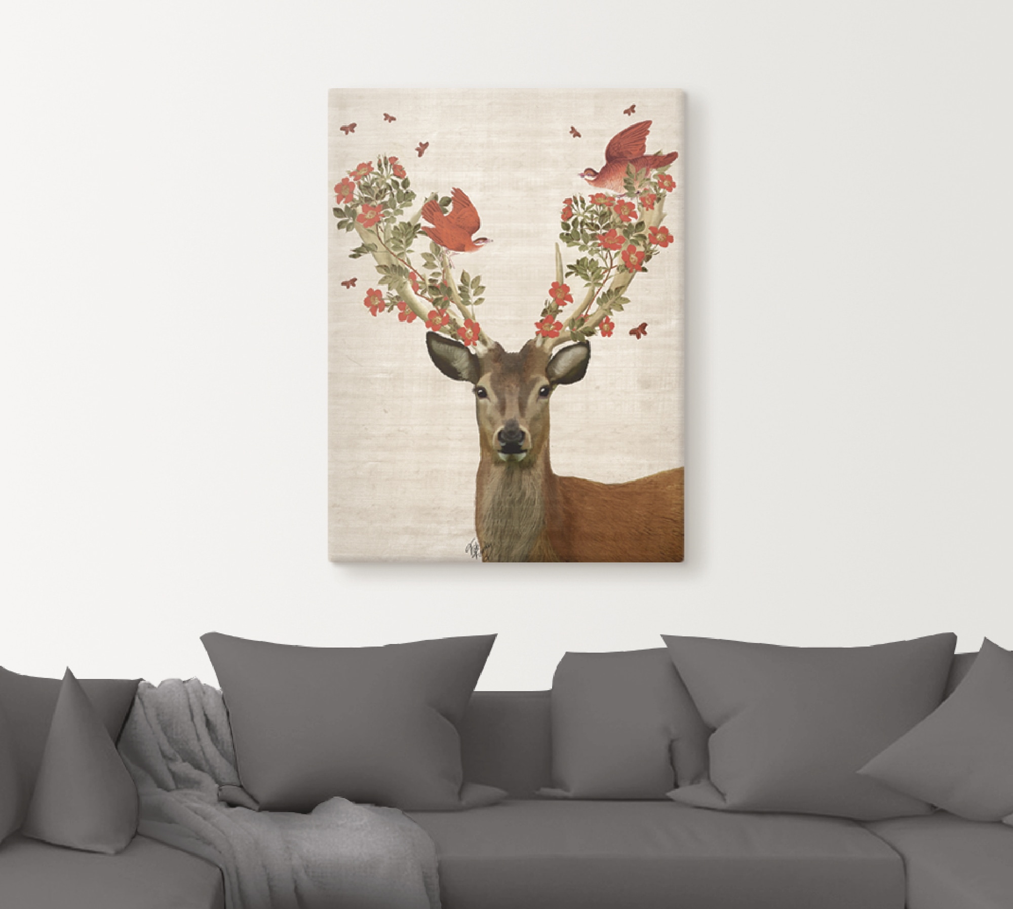 Artland Wandbild »Hirsch und Vögel Liebe«, Wildtiere, (1 St.), als Leinwandbild, Poster, Wandaufkleber in verschied. Größen