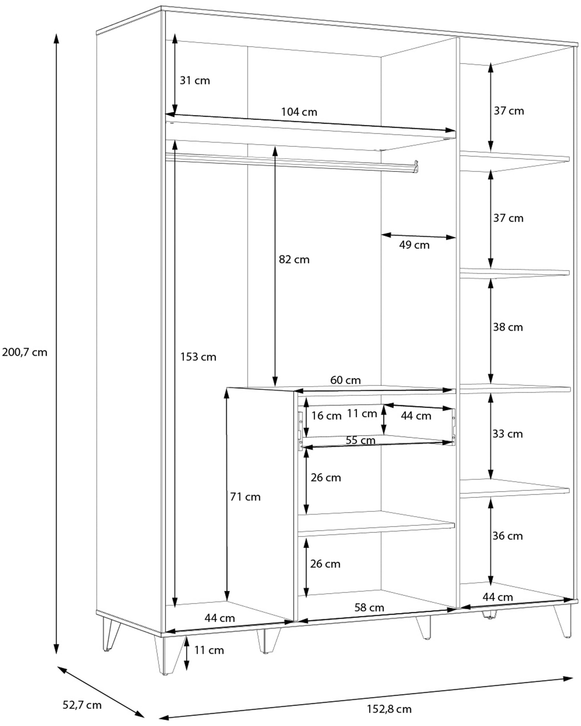 FORTE Drehtürenschrank »Lya«, Drehtürenschrank, Metallfüße, Stauraum