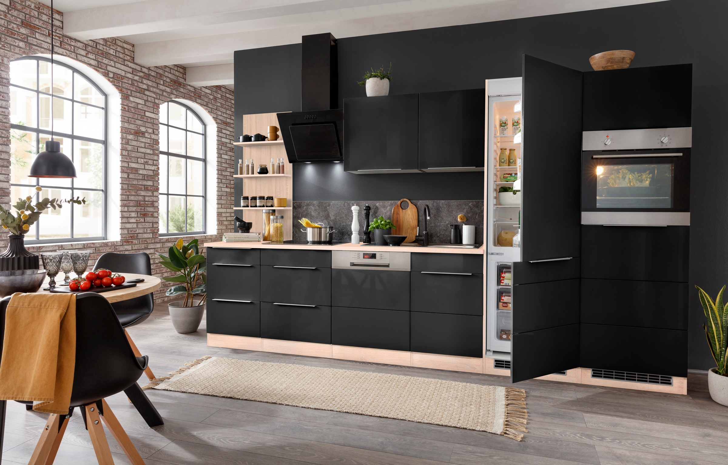 KOCHSTATION Küchenzeile »KS-Brindisi Breite 340 cm«, wahlweise mit E-Geräten und Induktion, mit MDF-Fronten und Regal