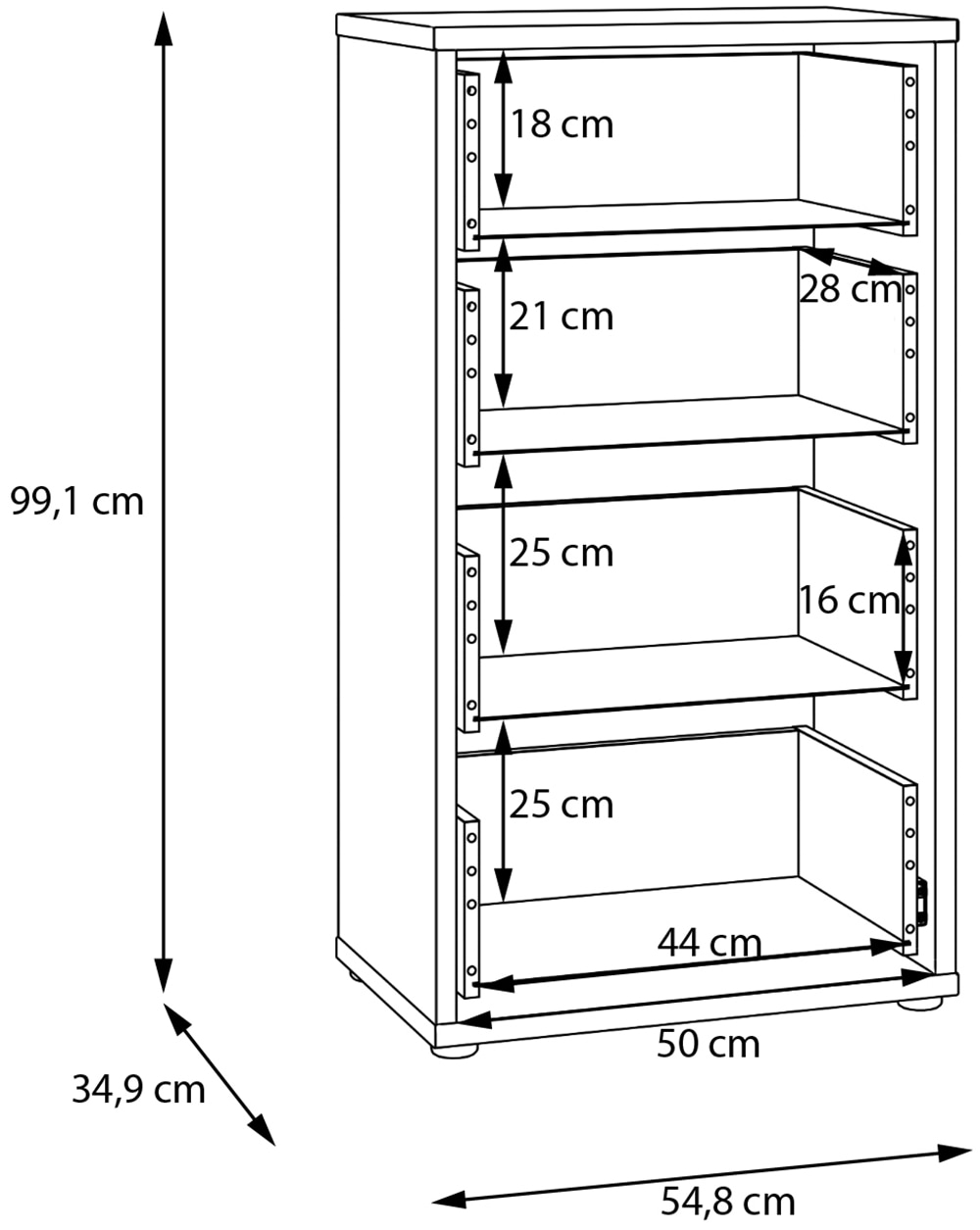 FORTE Kommode »Alice Springs, Kommode Höhe 99,1 cm, 4 Schubkästen« Schubkästen mit Vollauszug, Grifflos, Push to open