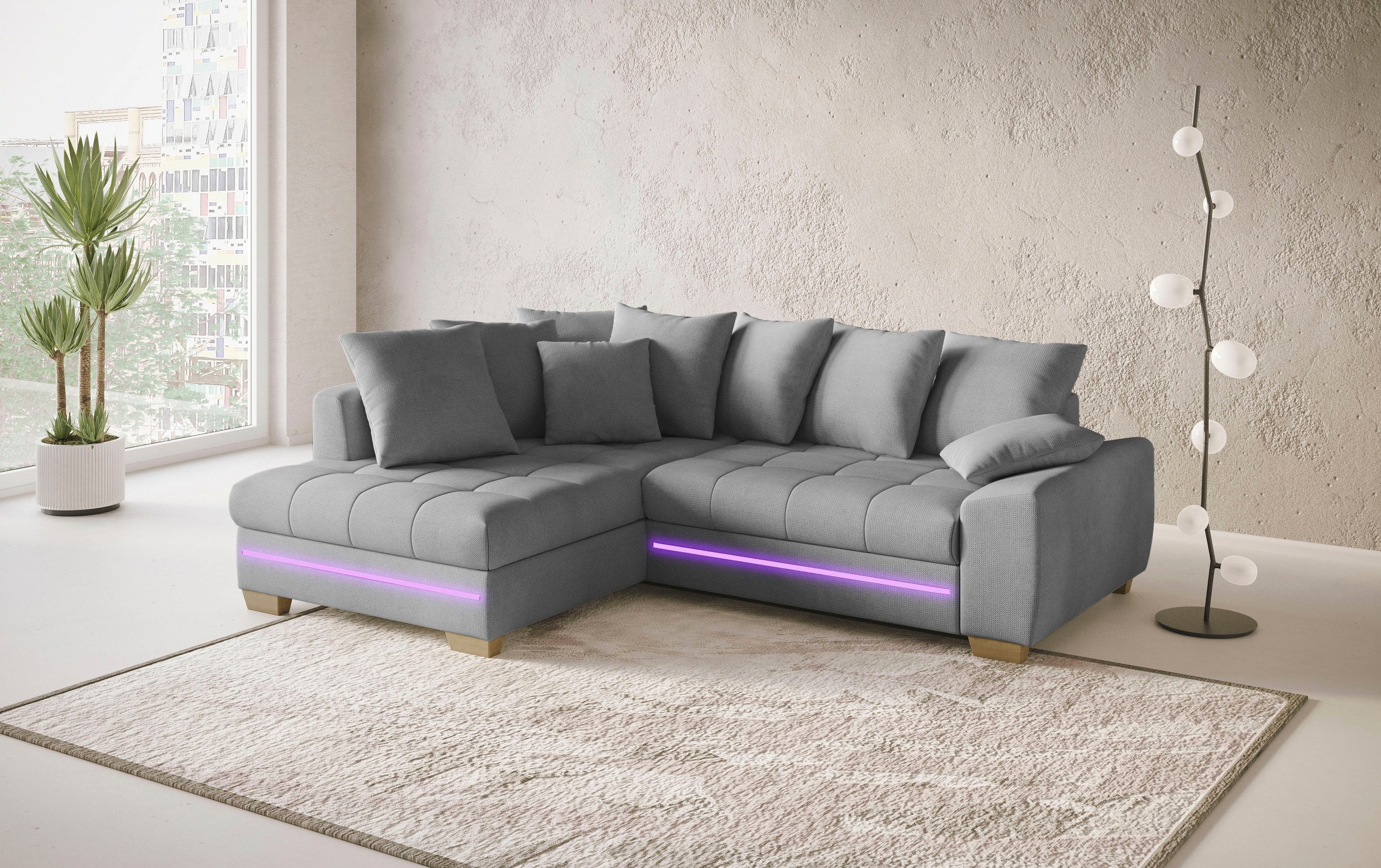 Mr. Couch Ecksofa »Nikita II, L-Form«, mit Kaltschaum, RGB-LED Beleuchtung, wahlweise mit Bett, Bettkasten