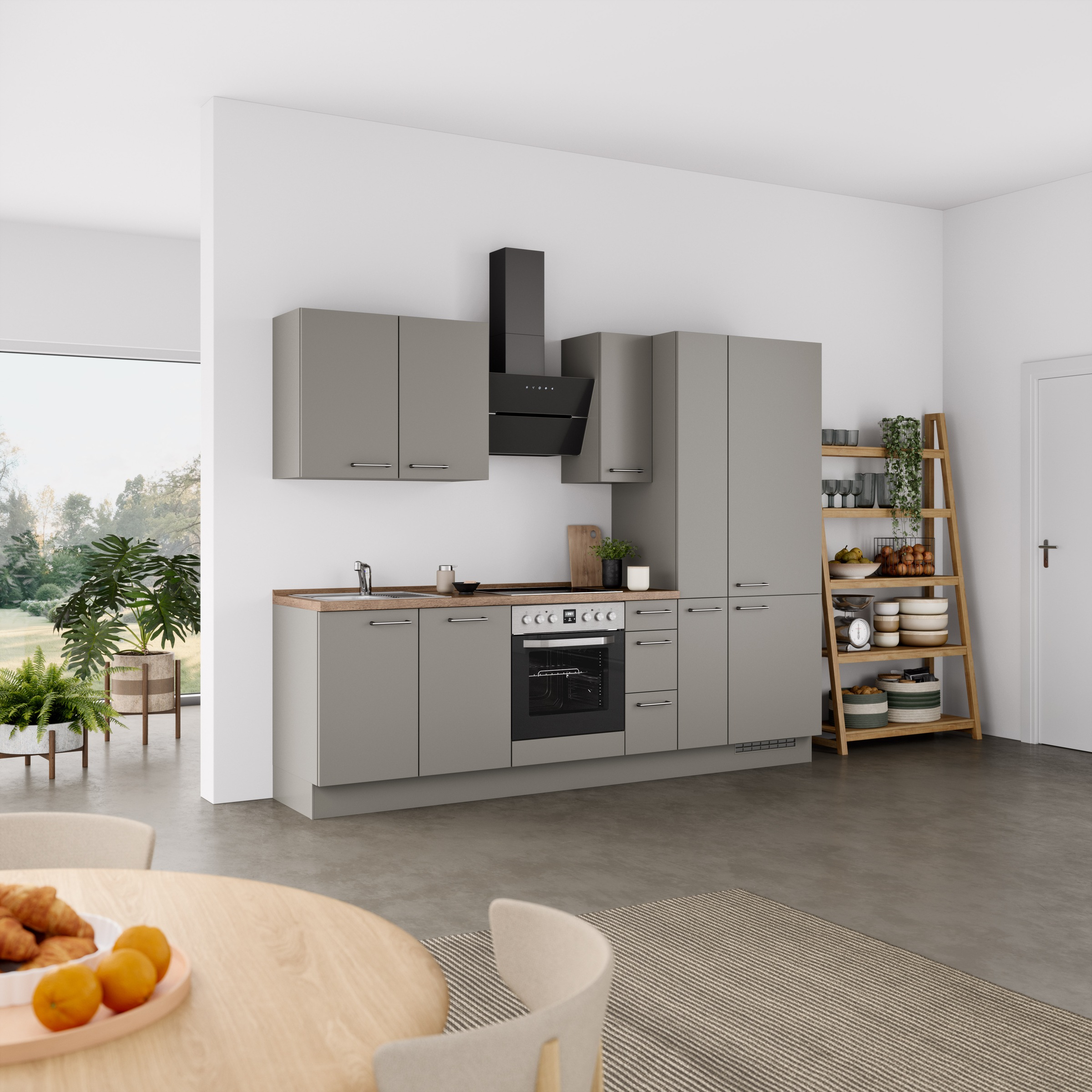nobilia® Küchenzeile »"Laser II", Ausrichtung wählbar, Breite 270 cm«, vormontiert, wahlw. mit unterschiedlichen E-Geräten-Sets