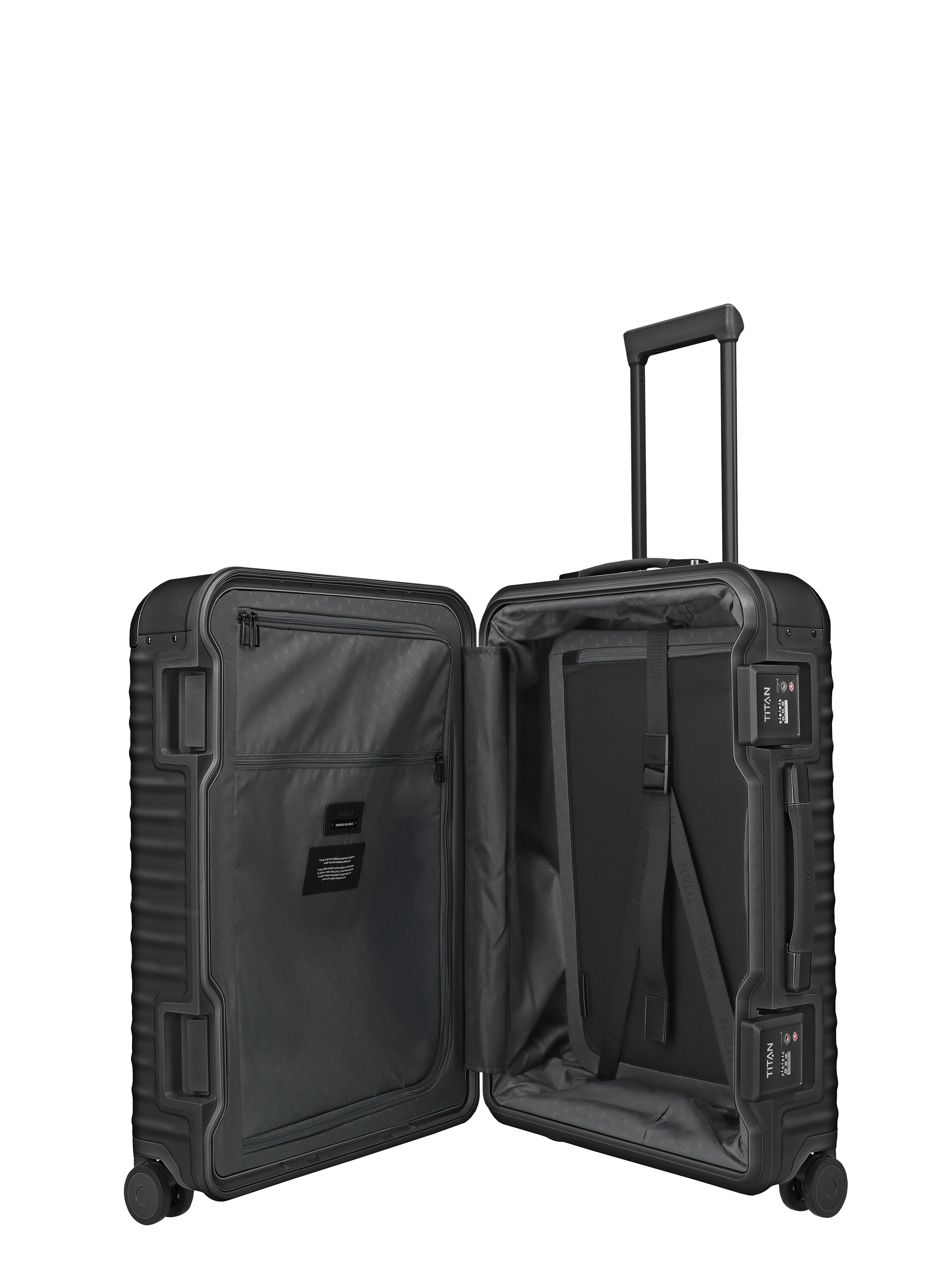 TITAN - Made in Germany Trolley »ETERNITY M+ Aluminium Reisekoffer Made in Germany« 81 l 4 Rollen 100 % Aluminium, Smart Frame und Echtledergriffe