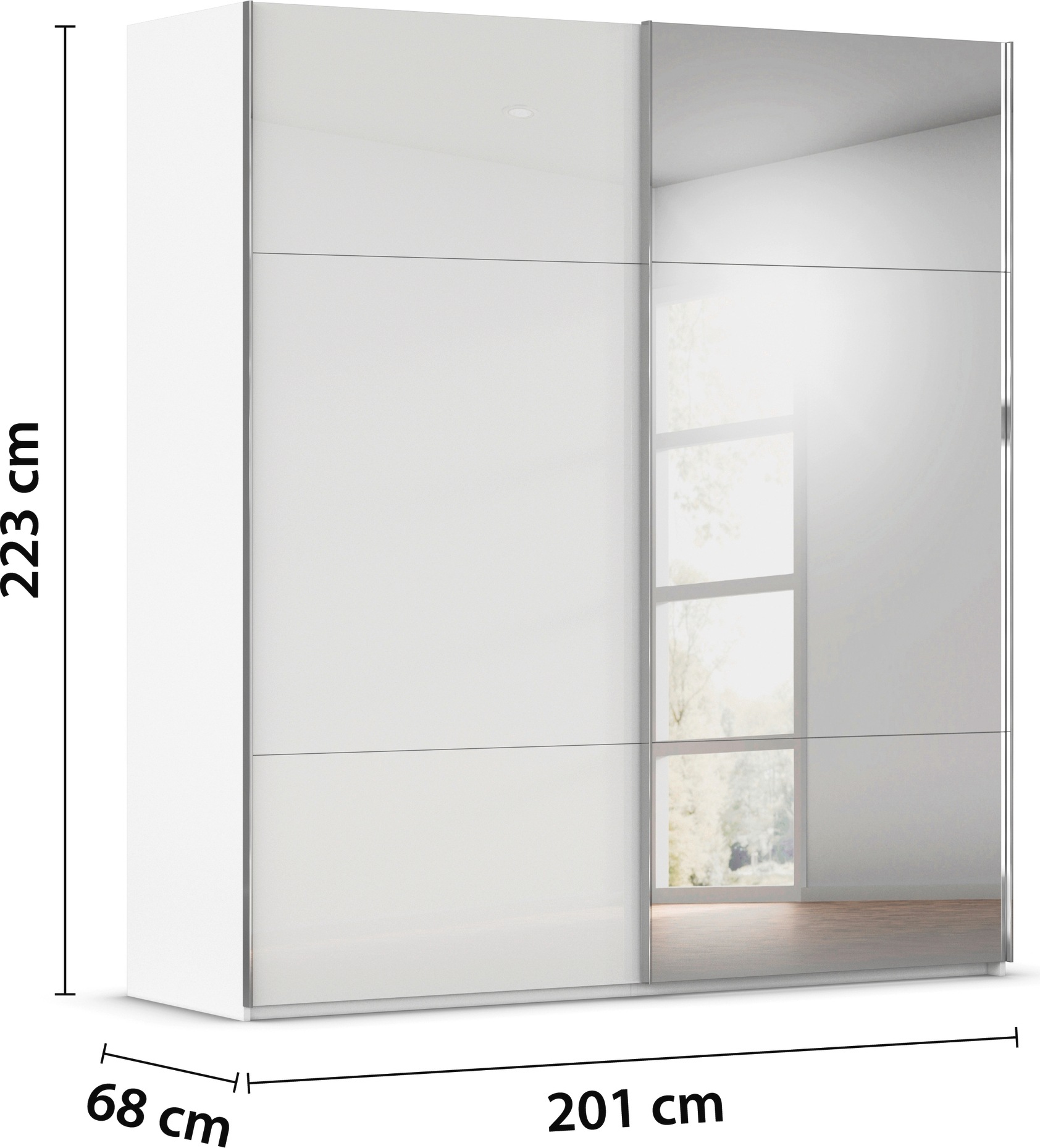 rauch Schwebetürenschrank »Kleiderschrank Schrank Garderobe Schlafzimmerschrank CONTIDO«, (in 3 verschiedenen Ausstattungen BASIC/CLASSIC/PREMIUM), aus hochwertigem Material in 6 Breiten 2 Griff-Farben MADE IN GERMANY