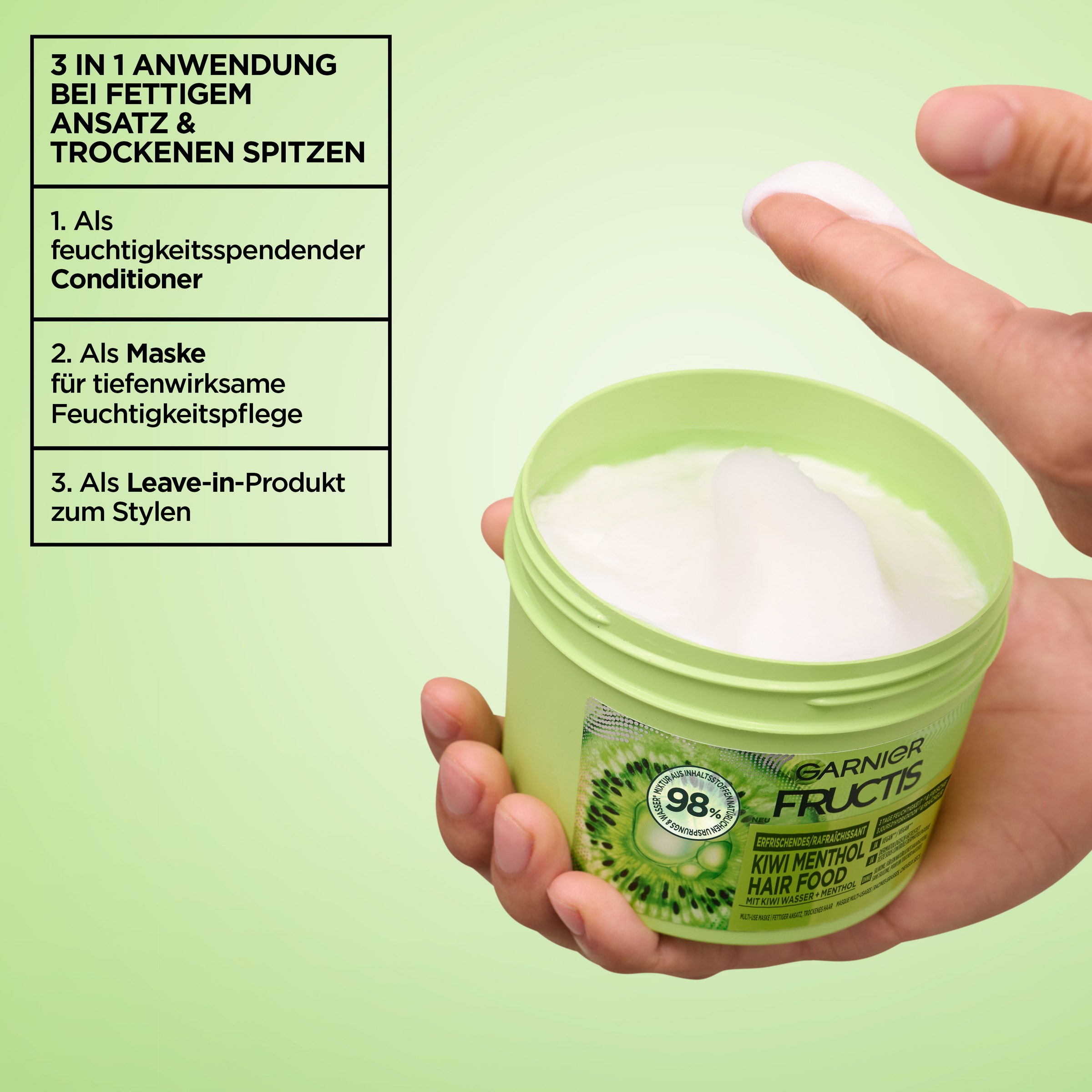 GARNIER Haarmaske »Garnier Fructis Multi-Use Haarmaske Kiwi Menthol Hair Food«