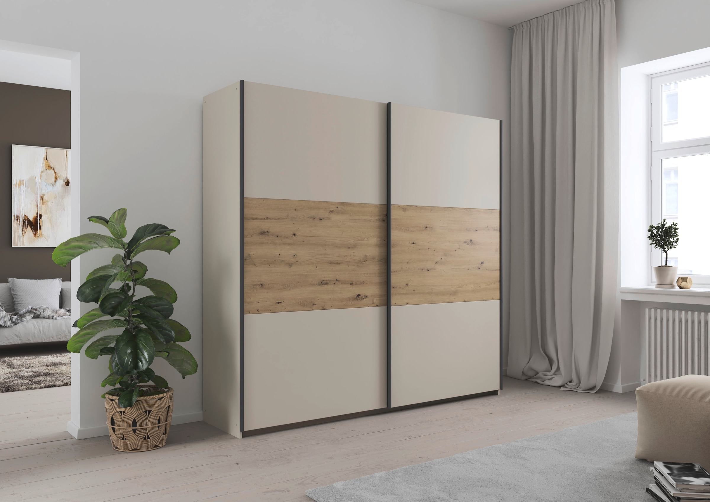 rauch Schwebetürenschrank »Kleiderschrank Schrank Garderobe Schlafzimmerschrank SAJO«, in 2 Breiten (218, 261 cm) optional mit Spiegel MADE IN GERMANY