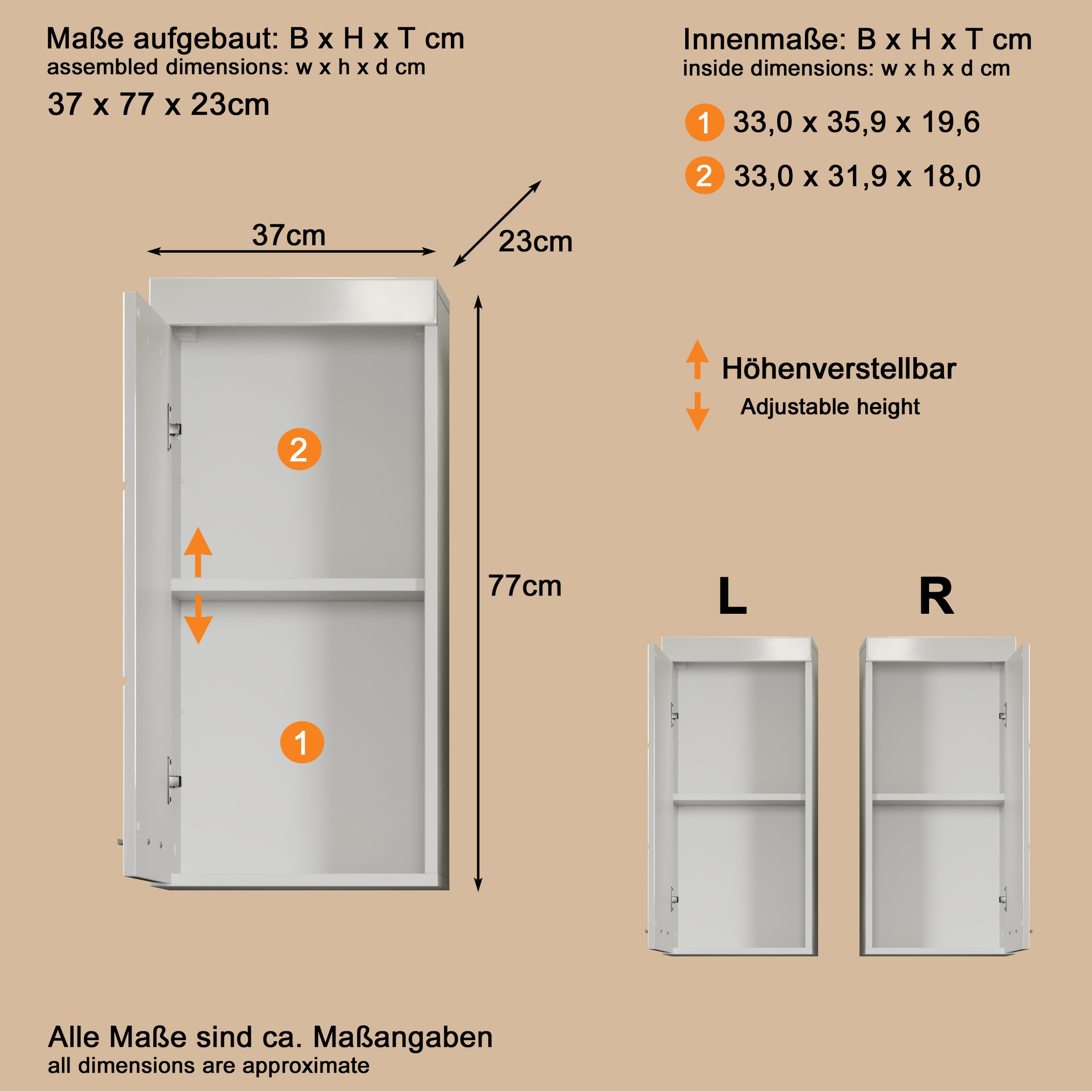 welltime Hängeschrank »Avena« Badschrank mit 1 Tür & 1 Boden - (B/T/H) 37/23/77 cm
