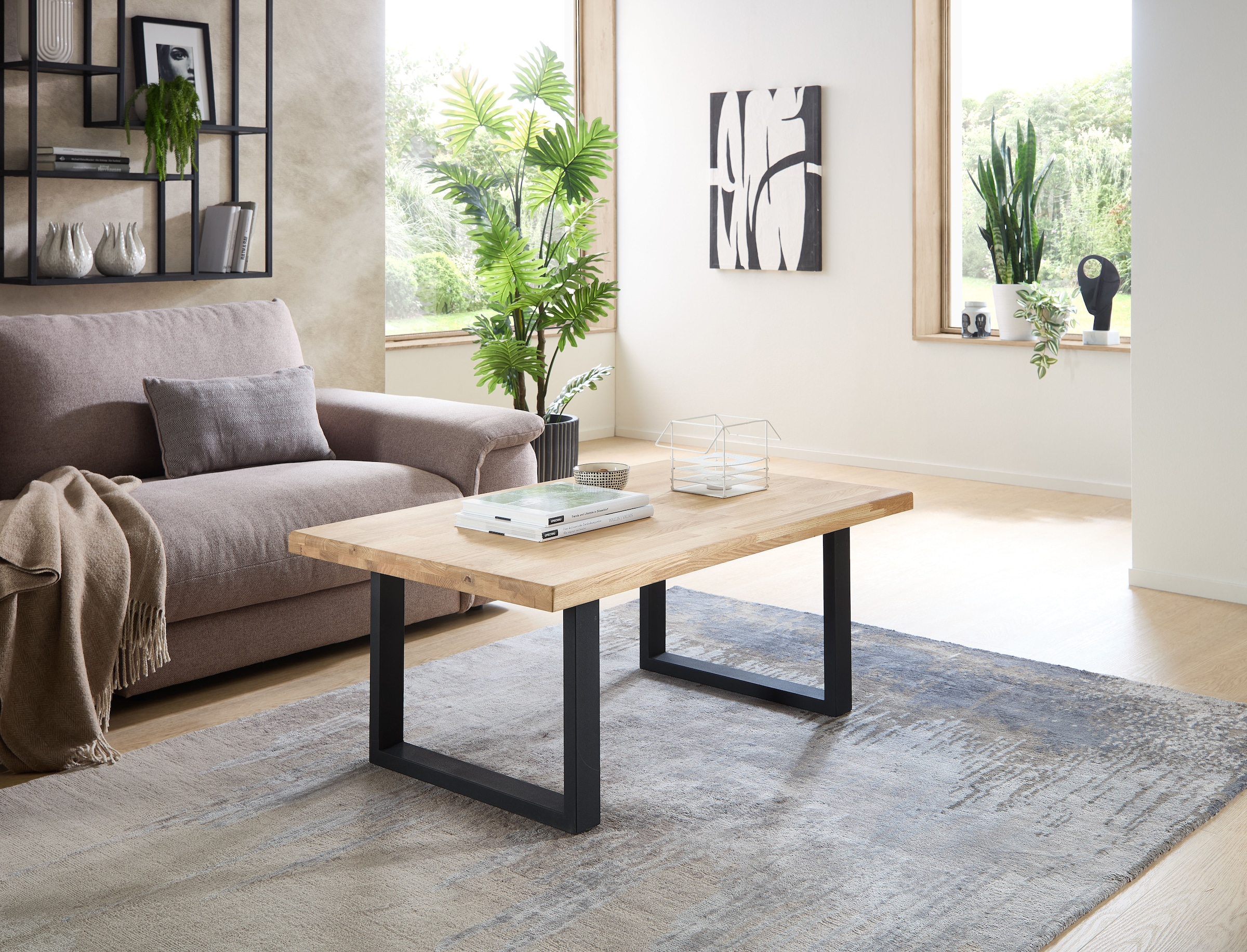 Stolkom Couchtisch »Chris Wohnzimmertisch Eiche Massivholz, BxHxT 110x47x70 cm«, Gerade Kante, Industrial Style Eiche Massivholz