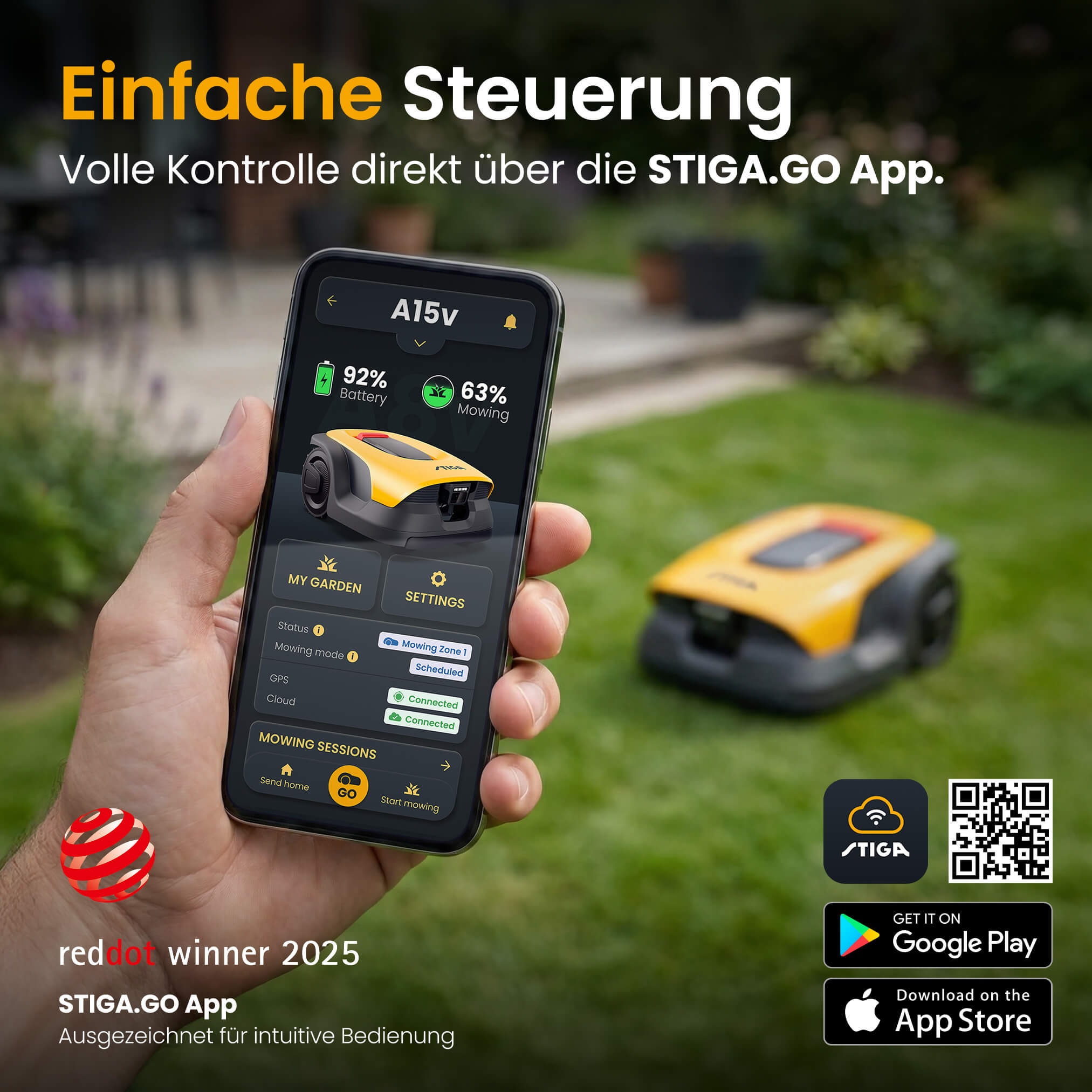 STIGA GARDEN Rasenmähroboter »A 15v« Set,   App-Steuerung, Mehrzonen-Management, RTK+KI-Kamera+VISTA-Technologie