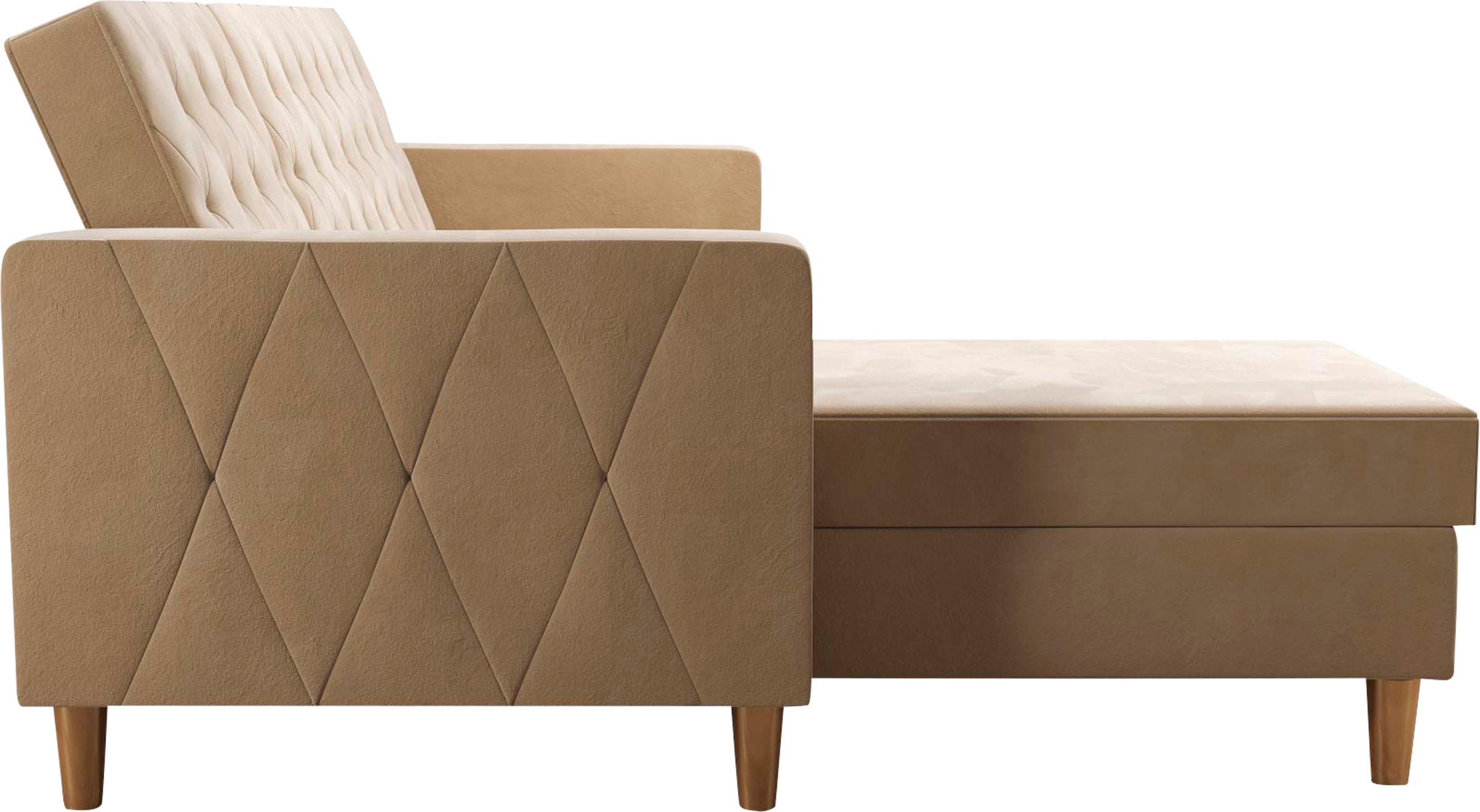 Cosmo Living Ecksofa »Liberty«, mit Schlafffunktion, Recamiere mit Stauraum beidseitig montierbar