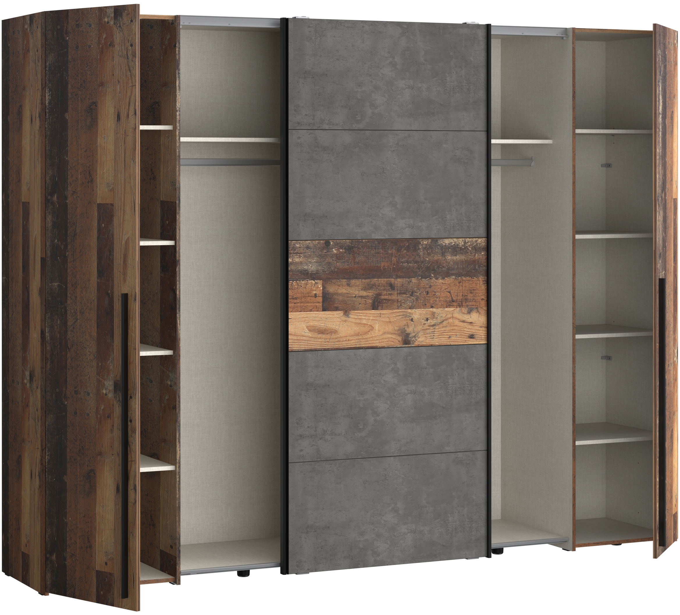 FORTE Kleiderschrank »Narago, OTTOs Choice, Kombischrank, TOPSELLER, Paneele  wechselbar« B/H/T ca. 270/210/61cm, Farbe Weiß auch mit Spiegeln,  Schwebetüren in Kombination mit Drehtüren, Made in Europe
