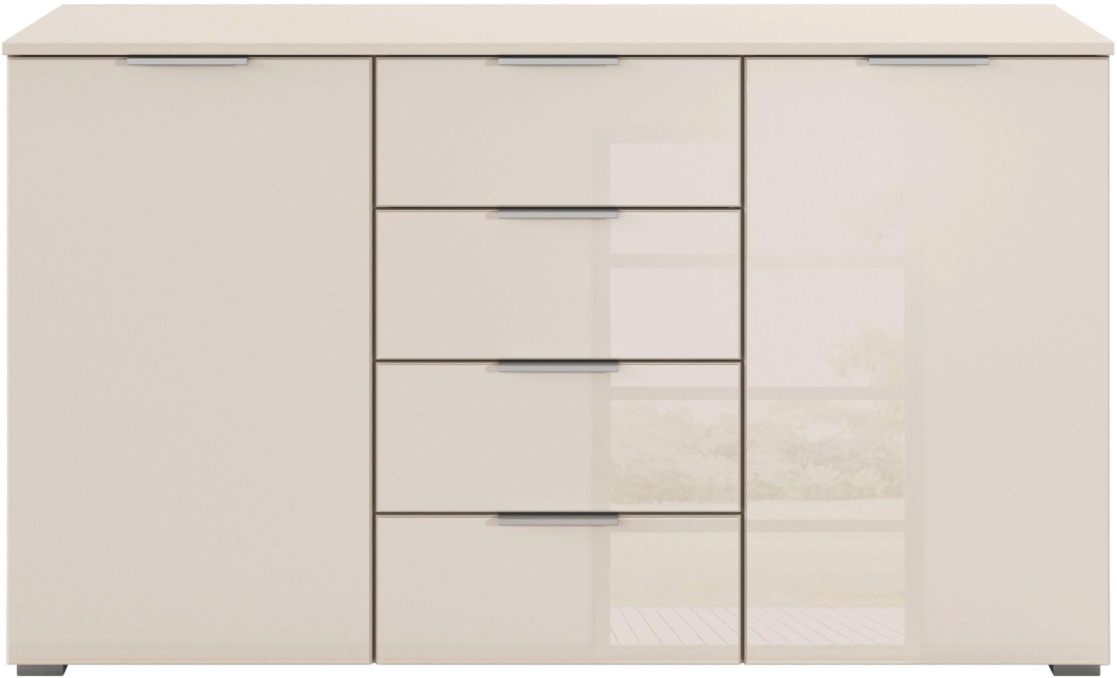 rauch Kombikommode »Sideboard Kombikommode Schubladenkommode AGORDO mit Glasfront«, (in zwei Griff-Farben, Breite 120 cm inkl. Soft-Close-Funktion), vier große Schubladen, mit insgesamt 4 Einlegeböden MADE IN GERMANY