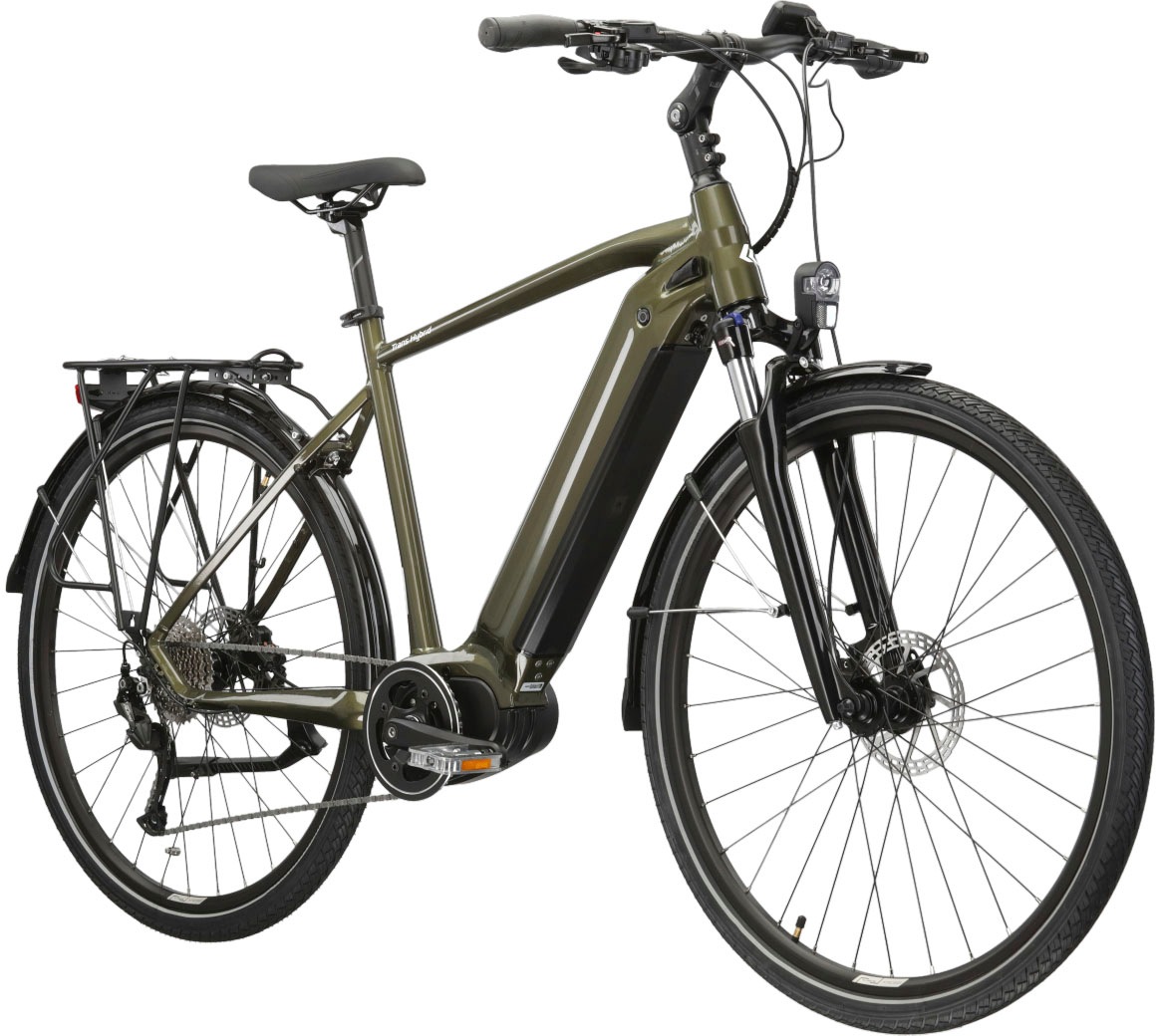 Kross E-Bike »KROSS E-Trekkingrad Herren Trans 5.0 28" khaki 9 Gänge«, 9 Gang, Shimano, ALIVIO M3100, Mittelmotor 250 W, Pedelec, Elektrofahrrad für Herren