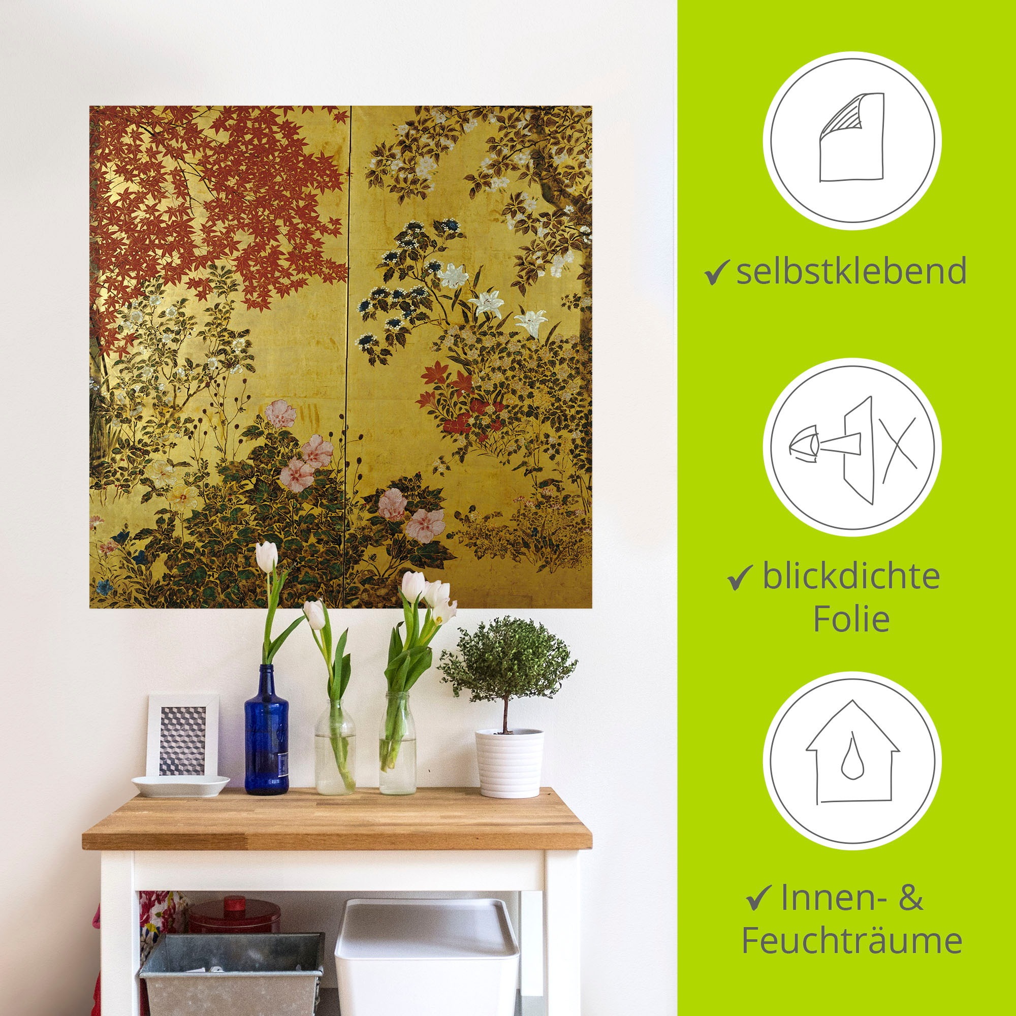 Artland Wandbild »Japanischer Wandschirm 18. Jahrhundert«, Pflanzen, (1 St.), als Leinwandbild, Poster, Wandaufkleber in verschied. Größen