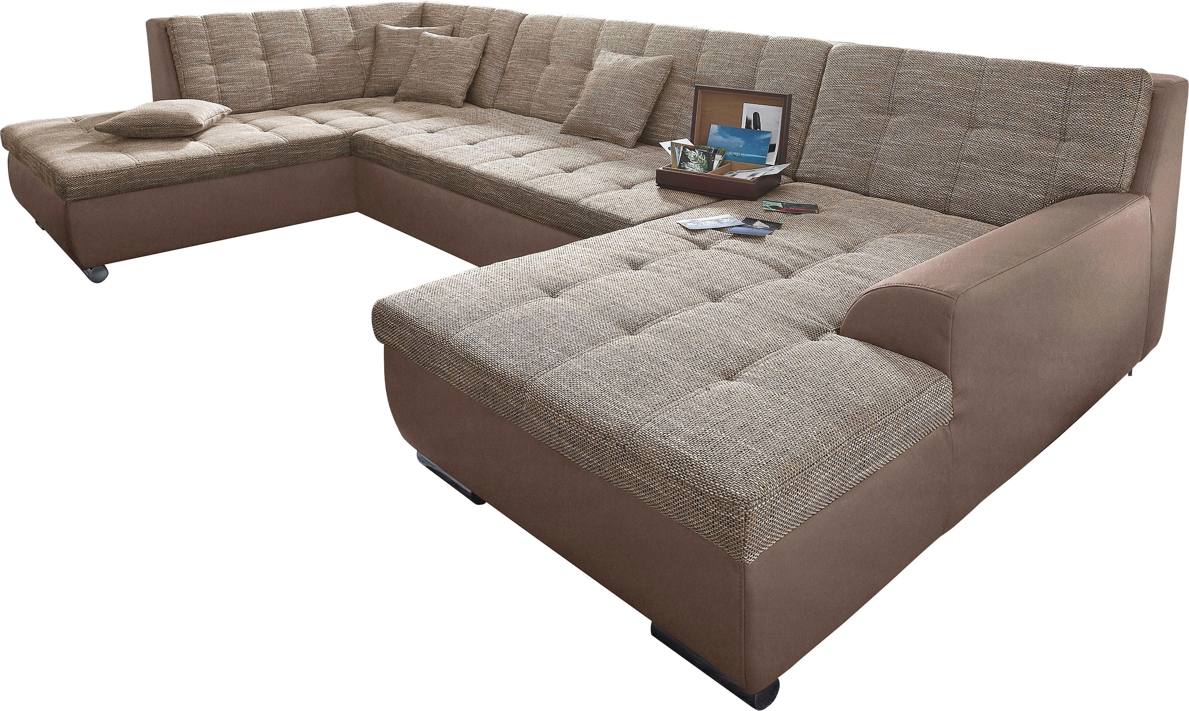 DOMO collection Wohnlandschaft »Treviso incl. Zierkissen, moderne Steppung, XXL: B/T/H: 364/201/83 cm«, wahlweise mit Bettfunktion, in vielen Bezugsarten auch in Cord U-Form