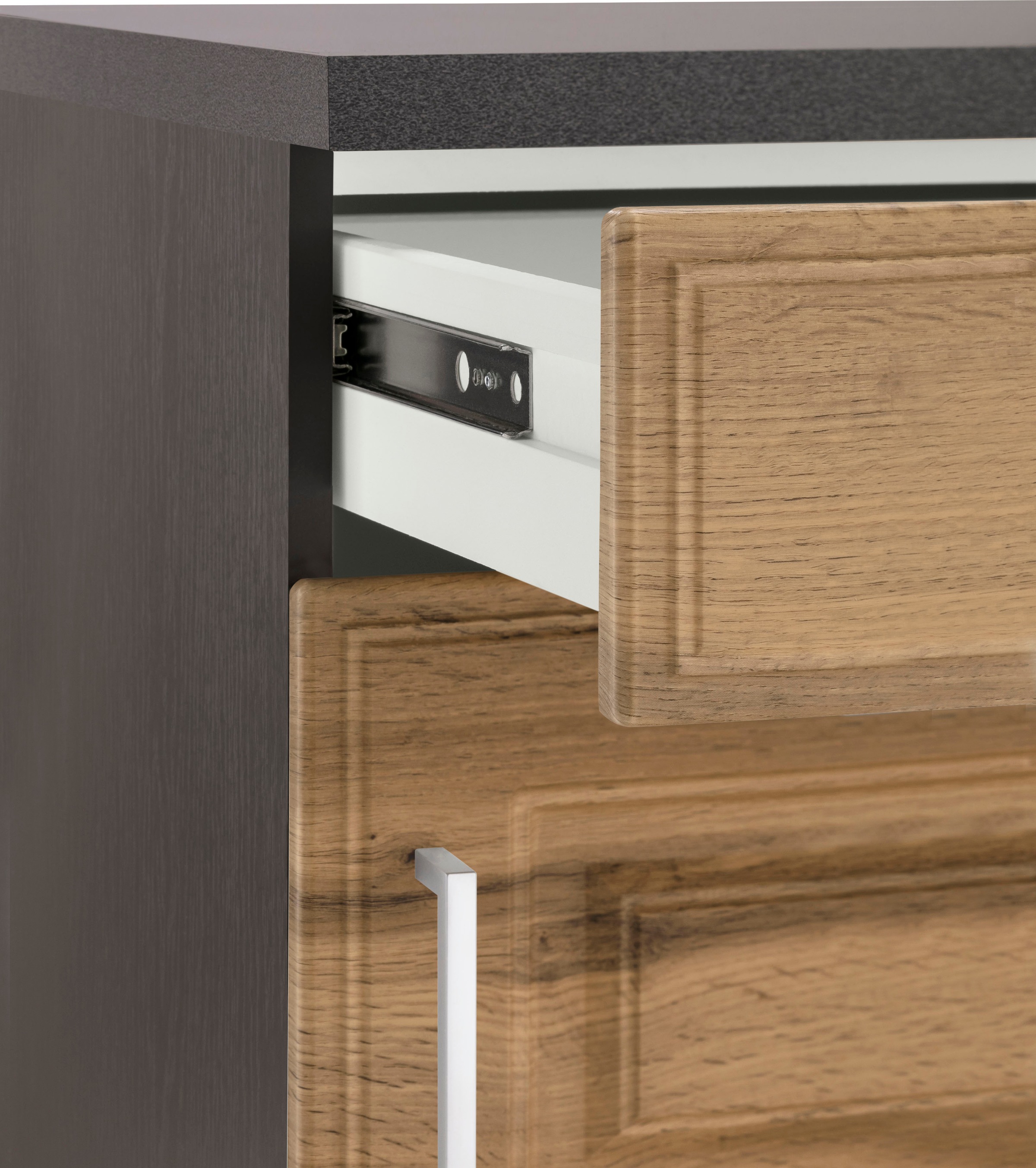 HELD MÖBEL Winkelküche »Stockholm«, Stellbreite 220/310 cm, mit hochwertigen MDF Fronten im Landhaus-Stil