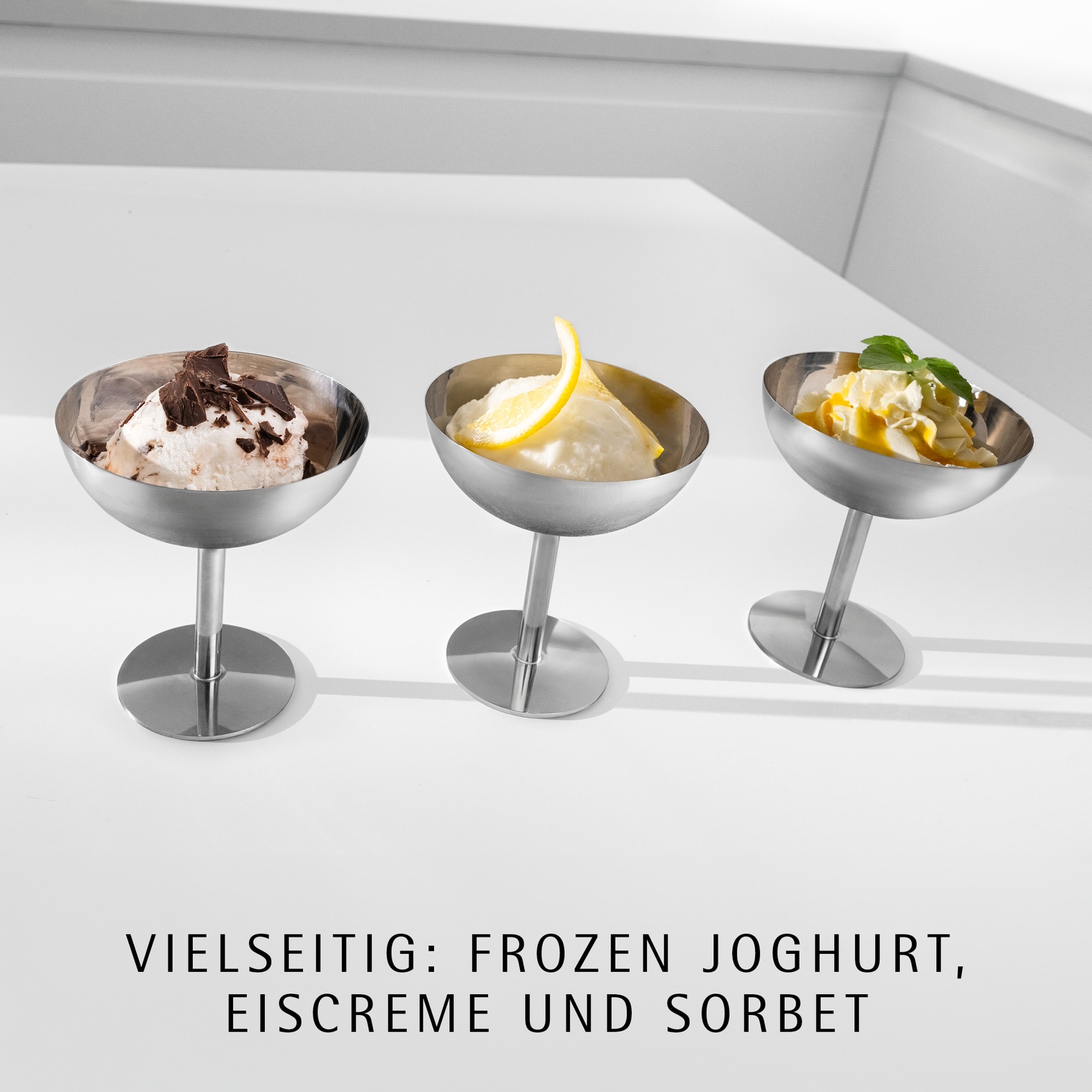 WMF Eismaschine »KÜCHENminis® 3-in-1 Eiscreme/Frozen Yogurt/Sorbet, Eiswürfelbehälter« 0,3 l 12 W mit Timer für flexible Zubereitung, spülmaschinengeeignete Teile