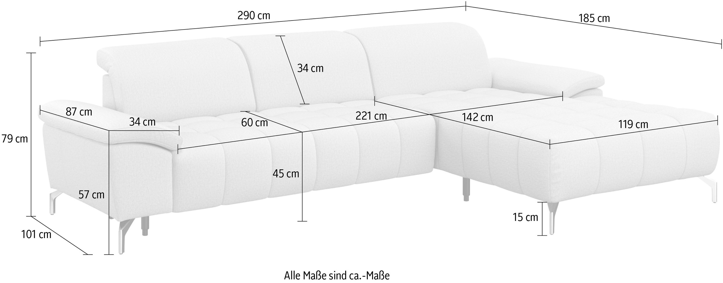 sit&more Ecksofa »Cool L-Form«, wahlweise mit Kopfteilverstellung und Vorziehsitz, motorisch