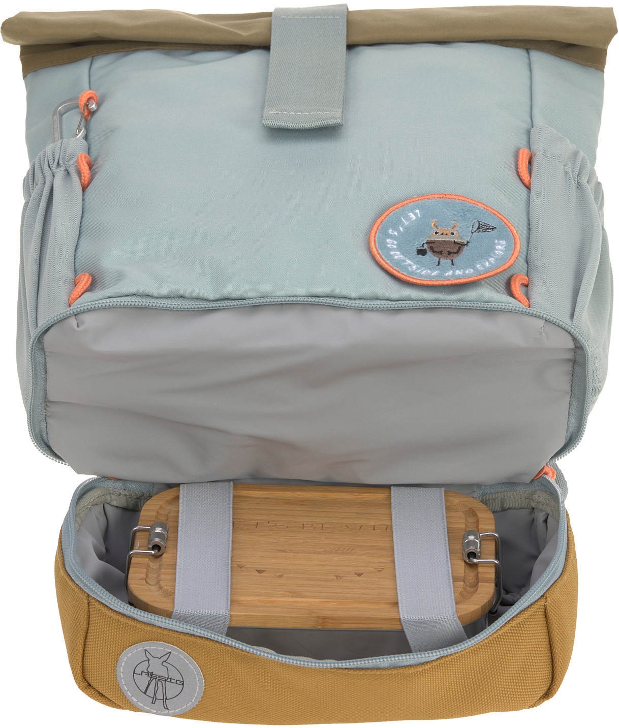 LÄSSIG Kinderrucksack »Nature, Mini Rolltop Backpack, Light Blue«, Reflektoren, aus recycelten PET-Flaschen
