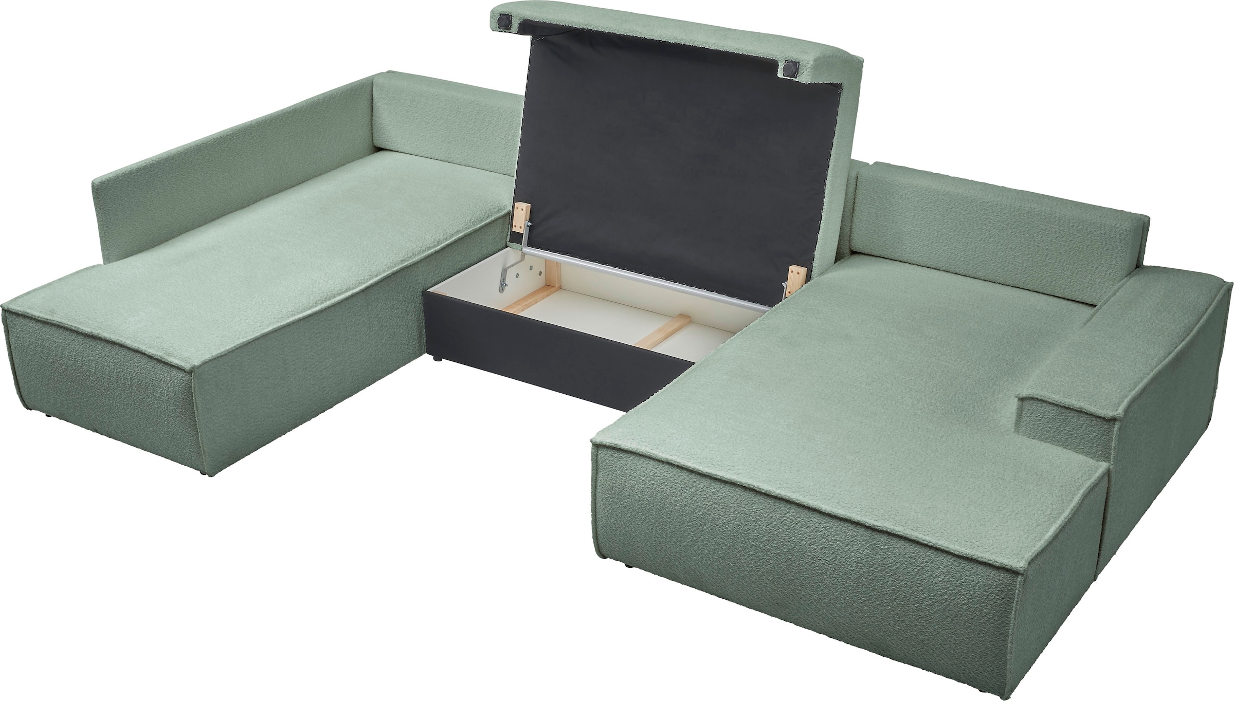andas Wohnlandschaft »FINNLEY U-Form XXL 329 cm, Schlafsofa, Schlaffunktion m. Bettkasten«, (194/139 cm), Bouclé, Struktur und Cord