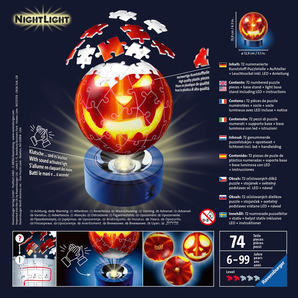 Ravensburger Puzzleball »Nachtlicht Kürbiskopf«, mit Leuchtsockel inkl. LEDs; FSC® - schützt Wald - weltweit