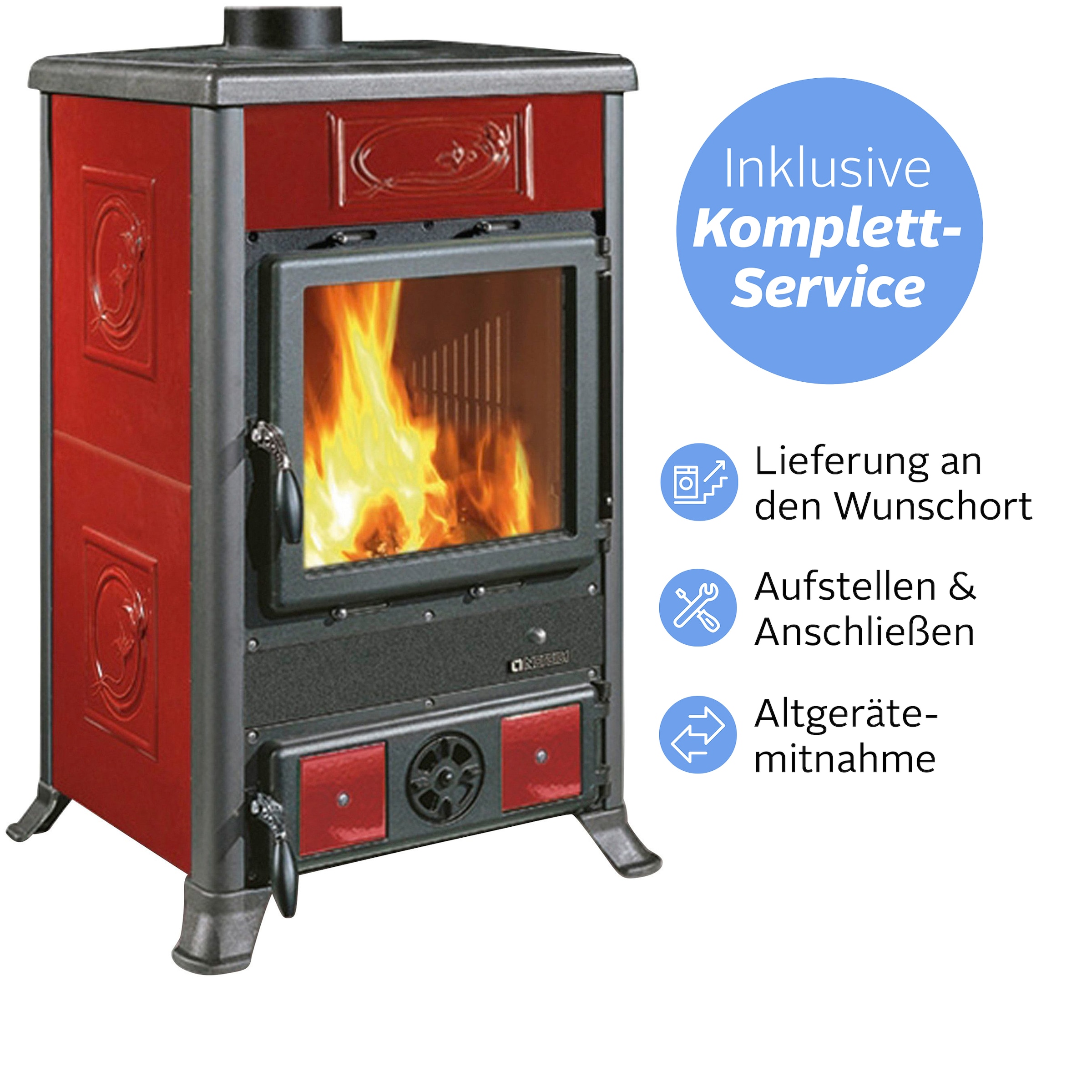 La Nordica Kaminofen »»Rossella R1 - liberty bordeaux««, (Alles inklusive Service: Aufstellen, Anschließen, Altgerätemitnahme), Wunschort Lieferung
