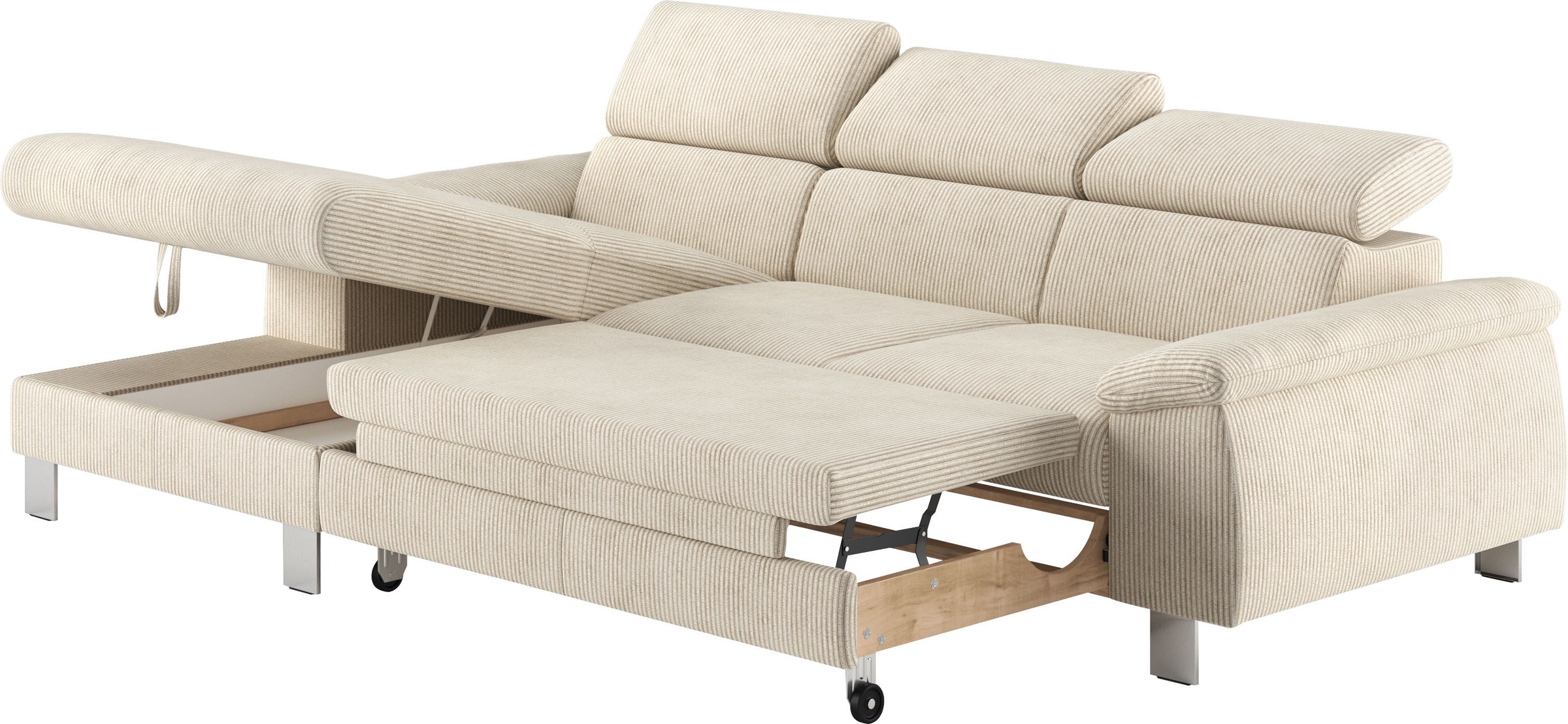 COTTA Ecksofa Komaris, Ecksofa, wahlweise mit RGB-LED-Beleuchtung und Bettfunktion/Bettkasten