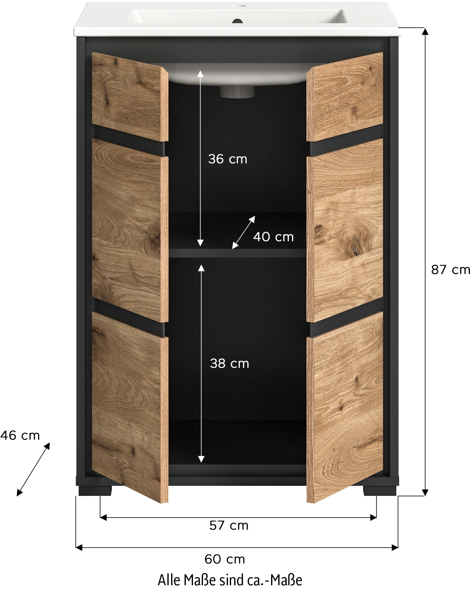 welltime Waschtisch »Jaru« Badmöbel inkl. Waschbecken, 60 cm breit