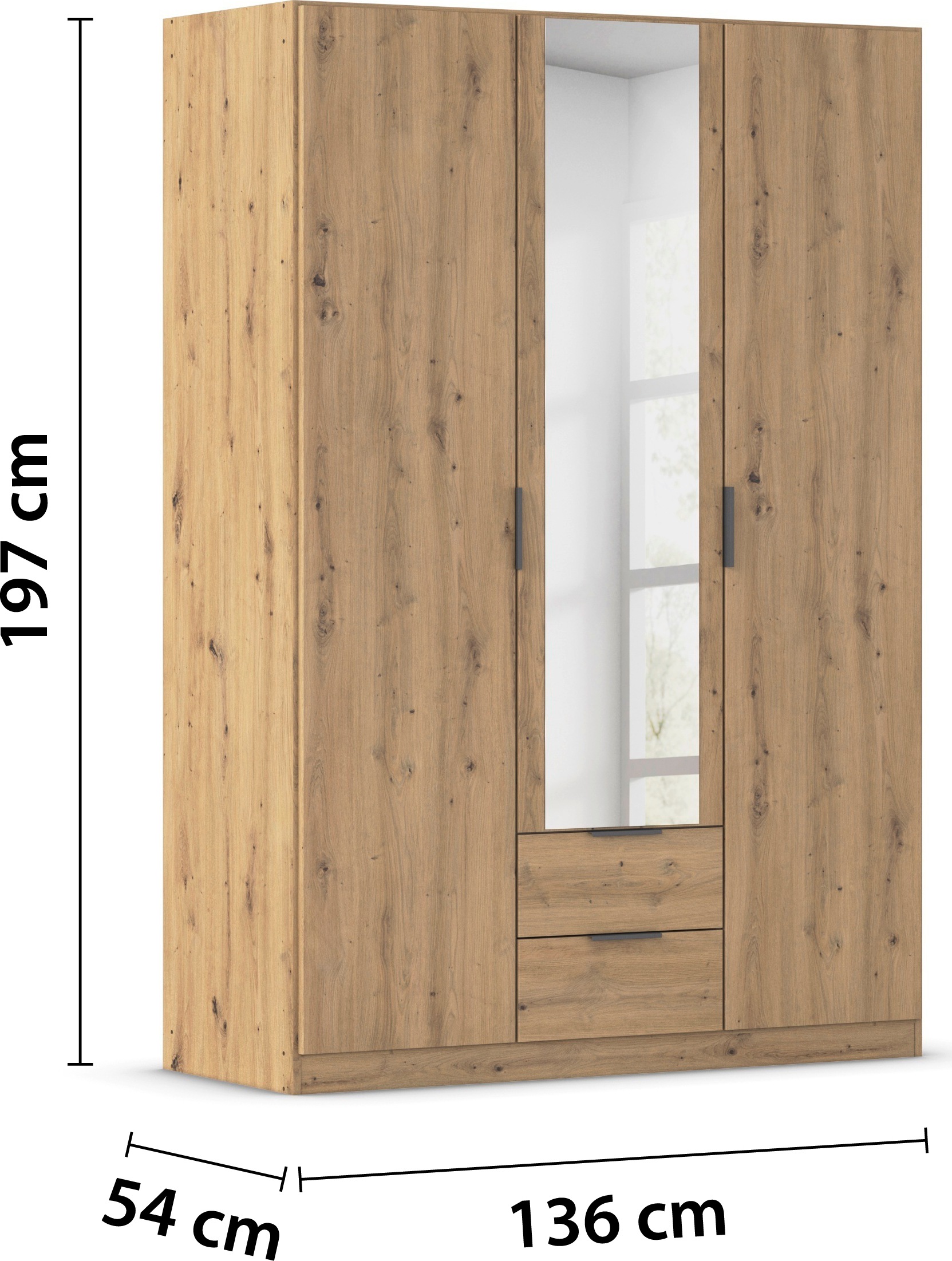rauch Kleiderschrank »Drehtürenschrank Schrank Garderobe Ankleide Schlafzimmer LAGOA« 3 verschiedene Ausstattungen BASIC/CLASSIC/PREMIUM (inkl. SOFT-CLOSE),  geräumige Schubladen, 3 Breiten, optional mit Aufsatz MADE IN GERMANY