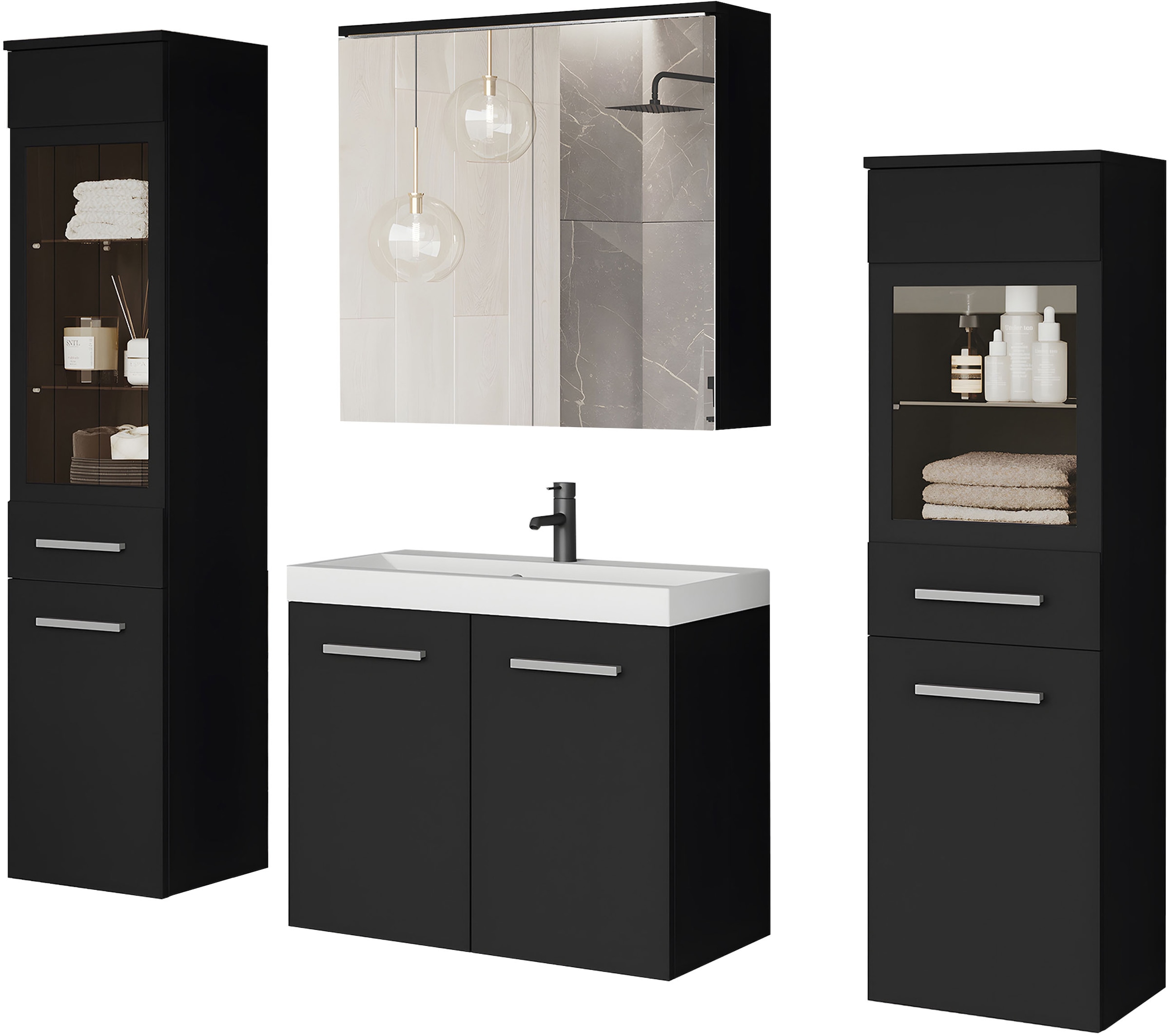 welltime Badmöbel-Set »MADRIT II, Schrank mit Waschbecken, 2 Hänger, Spiege günstig online kaufen