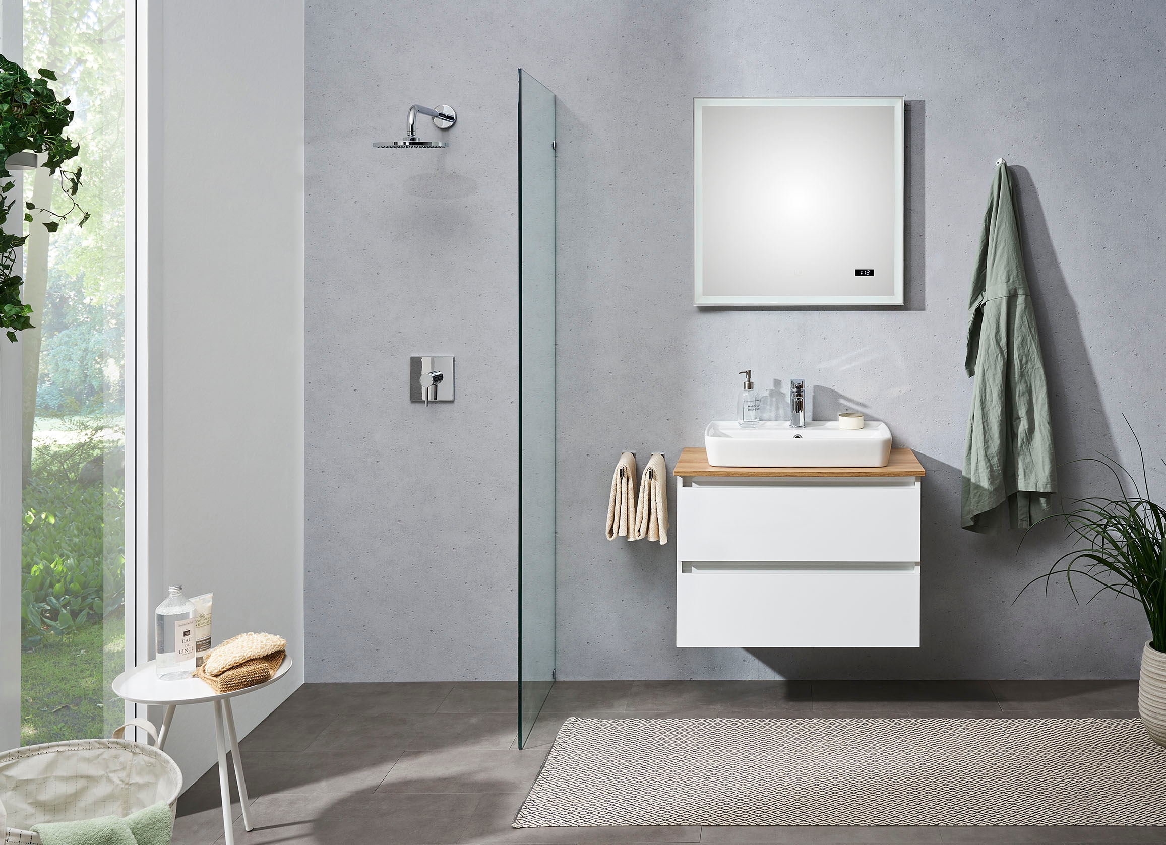 Saphir Badmöbel-Set »Quickset 360 2-teilig, Keramik-Aufsatzbecken mit LED-Spiegel«, (4 St.), Waschplatz 78 cm breit, 2 Schubladen, inkl. Schubladendämpfer
