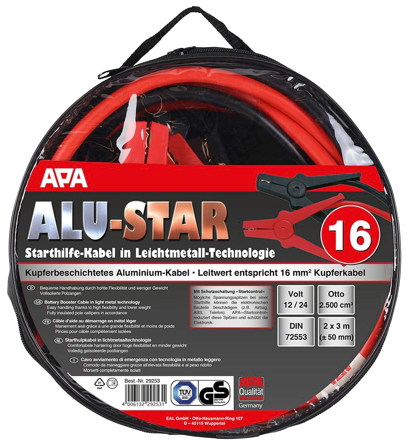 APA Starthilfekabel, 3 cm, Alu-Star, CCA-Kabel mit Startcontrol, 3 m