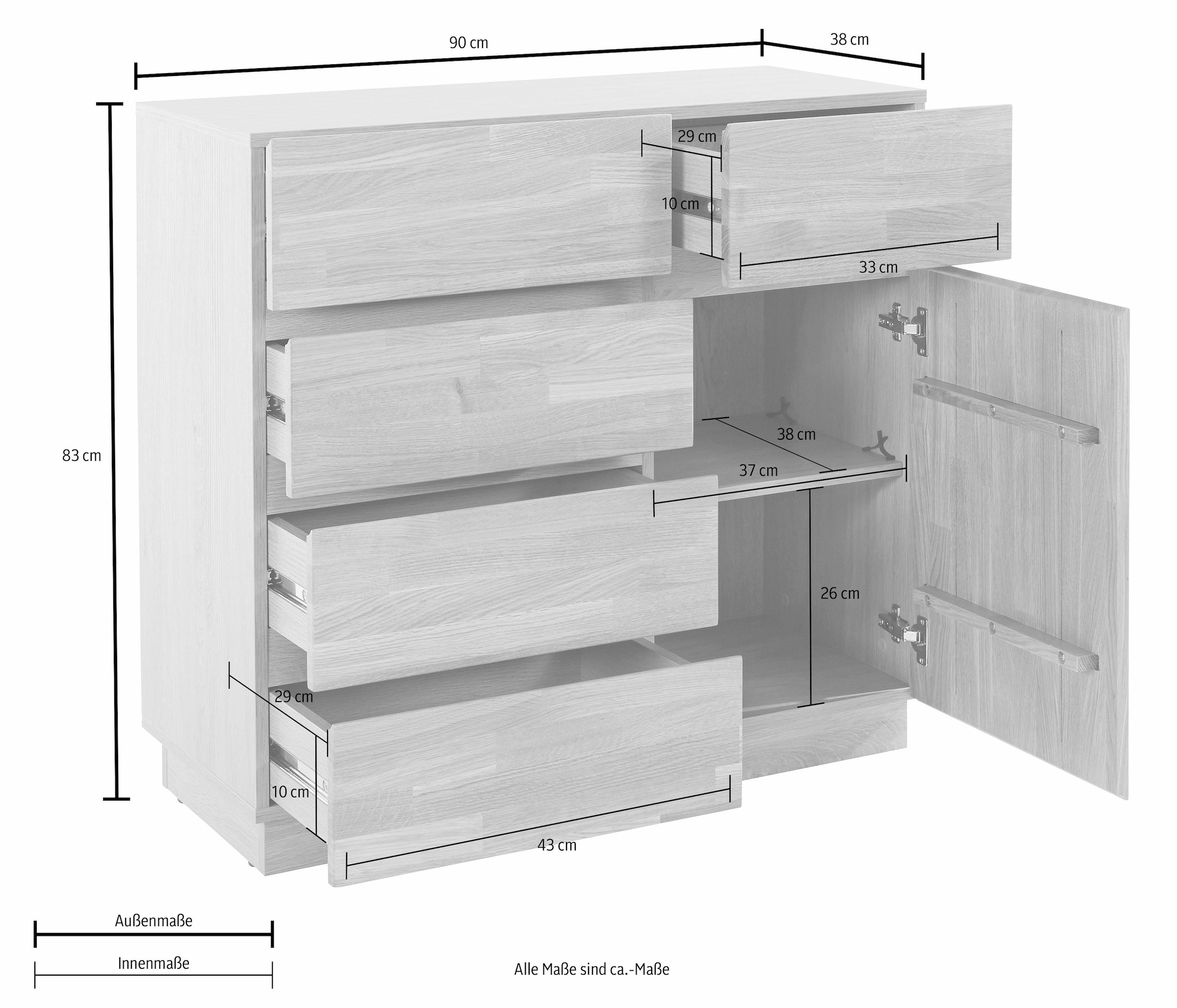 Home affaire Kommode »Laima«, Breite 90 cm, mit 5 Schubladen, teilmassiv, FSC®-zertifiziert