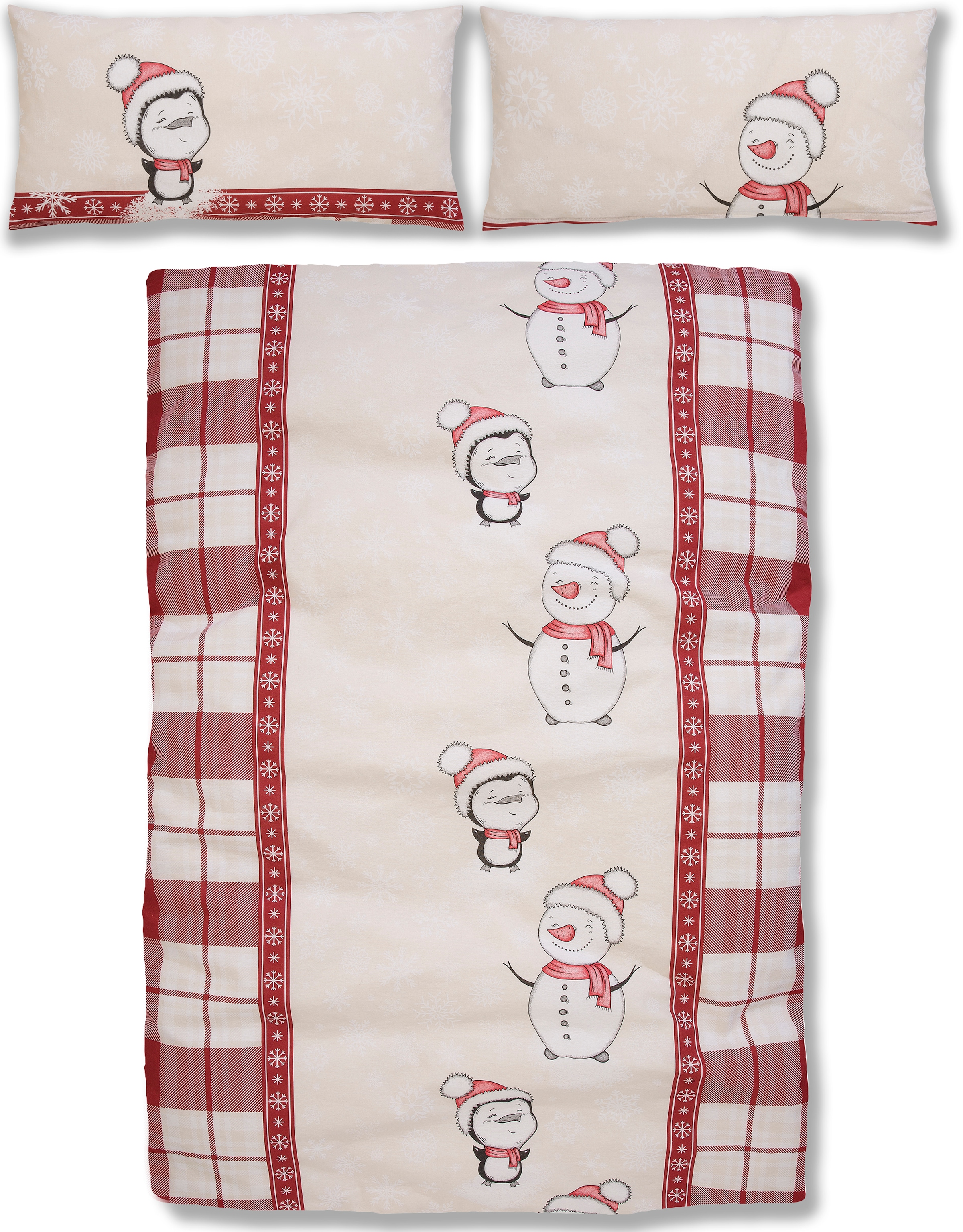 my home Bettwäsche »Snowman im winterlichen Design, aus 100% Baumwolle, Biber (Flannell) Qualität, Bett- und Kopfkissenbezug mit Reißverschluss, Bettwäsche Set unterstützt die Initiative Cotton made in Africa, Made in Green zertifiziert«, (2 tlg.)