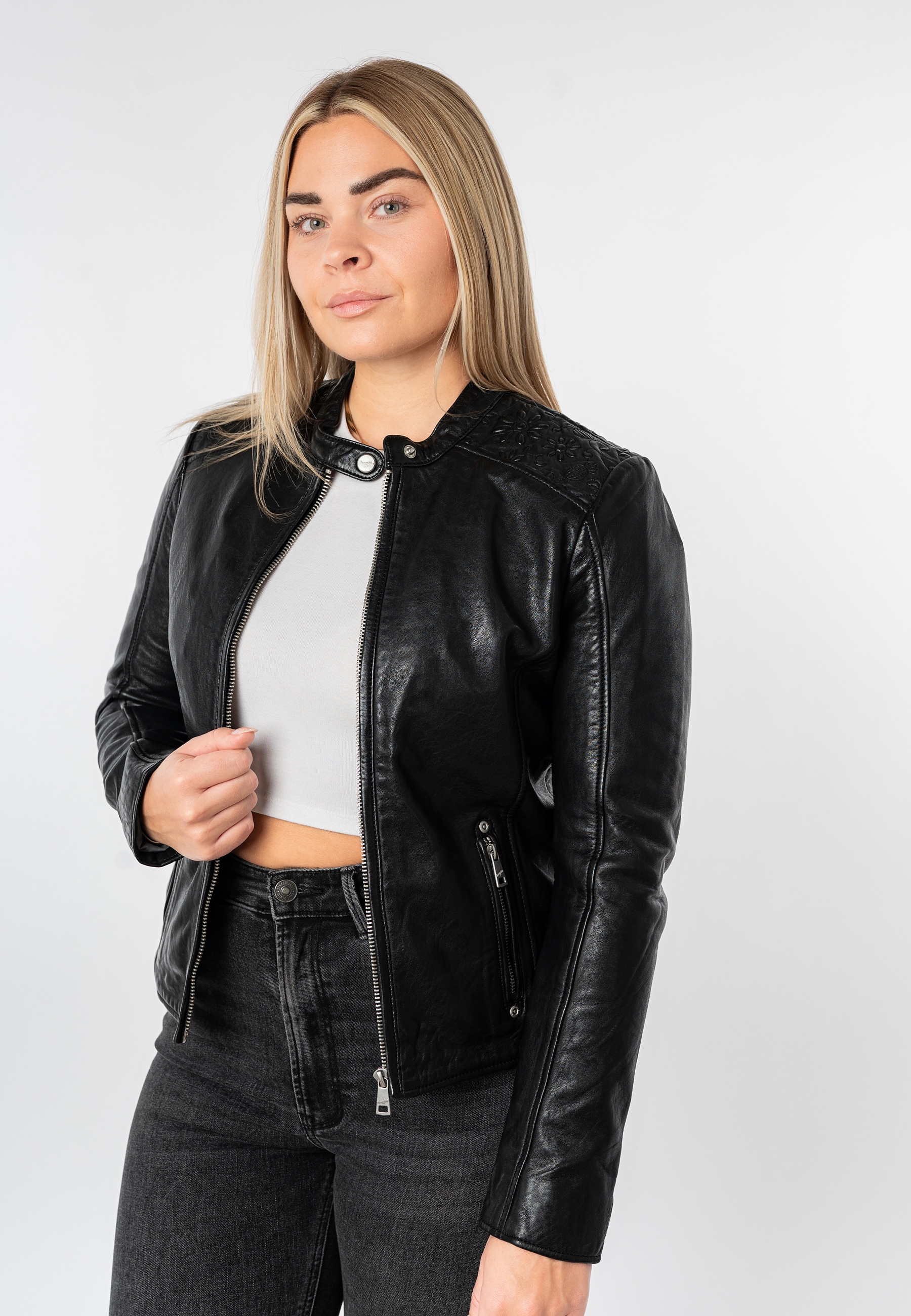 Mauritius Lederjacke »MWMabou« Bikerjacke mit dekorativer Schulterpartie