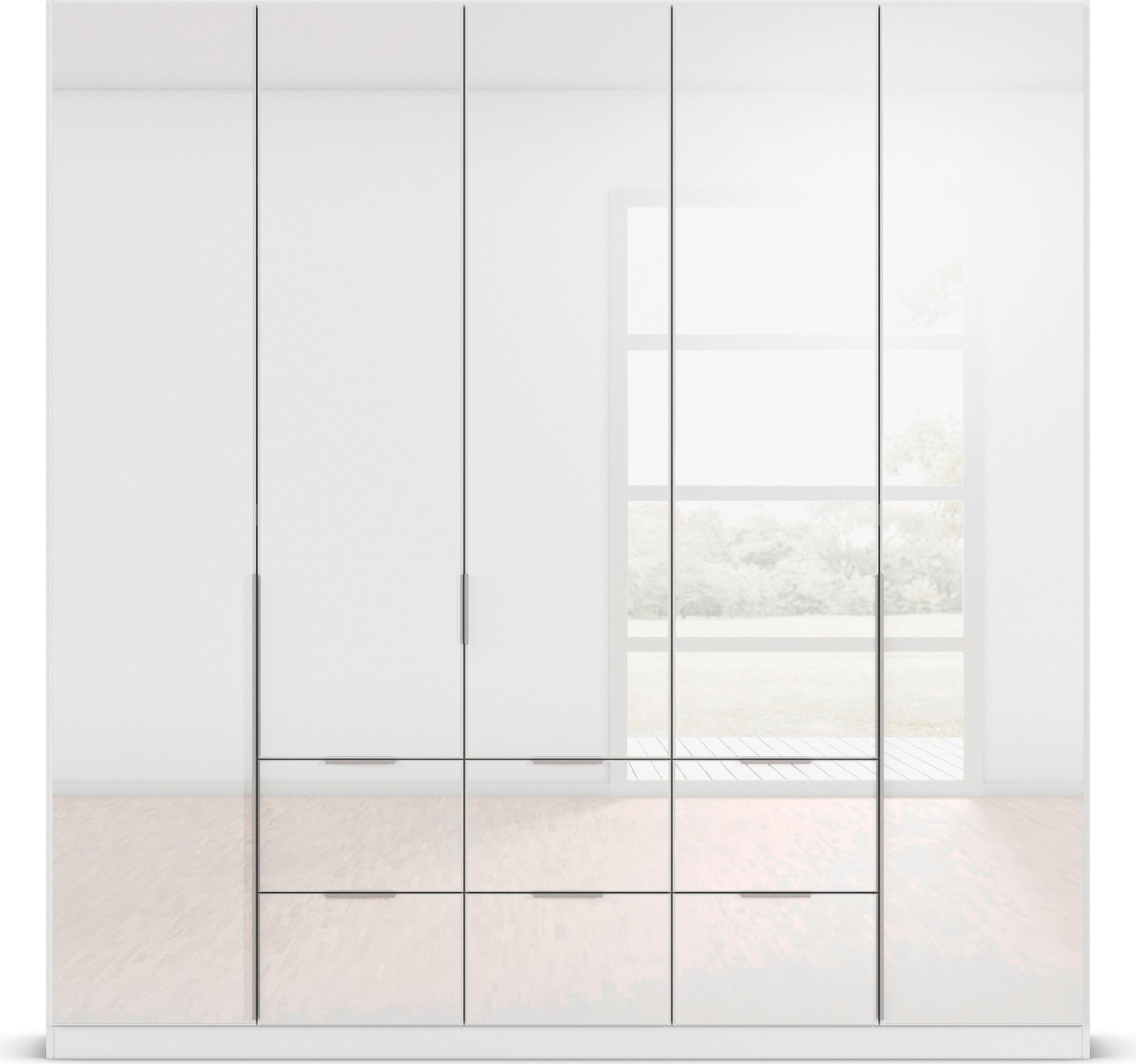 rauch Drehtürenschrank »Kleiderschrank Kleiderschränke Schrank Garderobe AGORDO mit Glasfront«, (in zwei Griff-Farben mit Glasfront), mit Außenschubkästen, in 6 Breiten und 2 Höhen MADE IN GERMANY