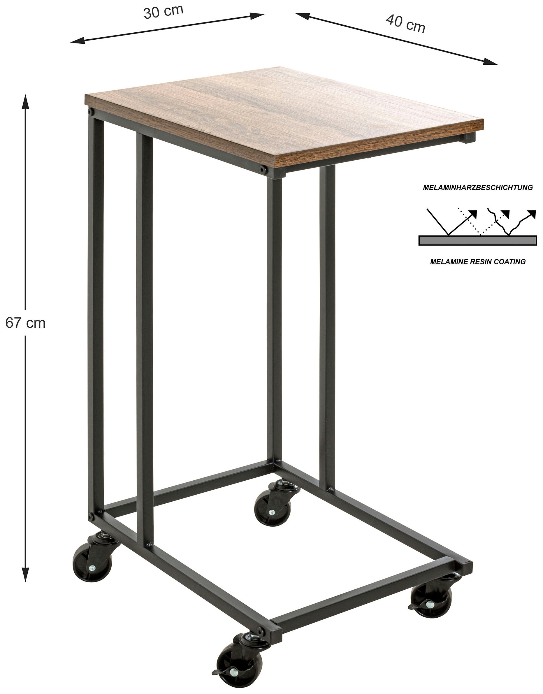HAKU Beistelltisch »Rollwagen, Trolley« 1 Stk. tlg. rechteckig - aus Metall Schwarz B/T/H 30/40/67 cm