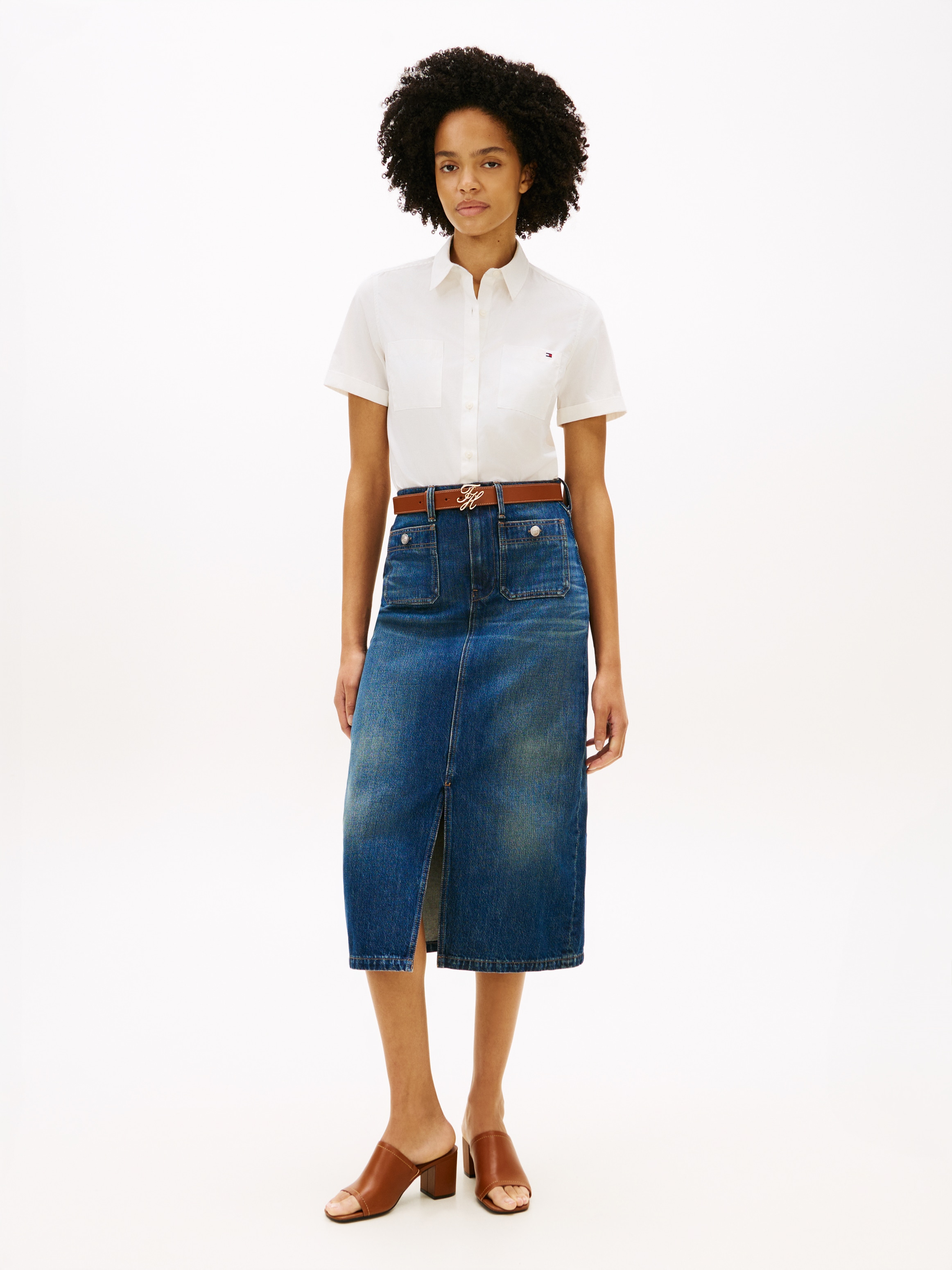 Tommy Hilfiger Jeansrock »DNM NATE MIDI STRAIGHT SKIRT HW« mit hohem Bund