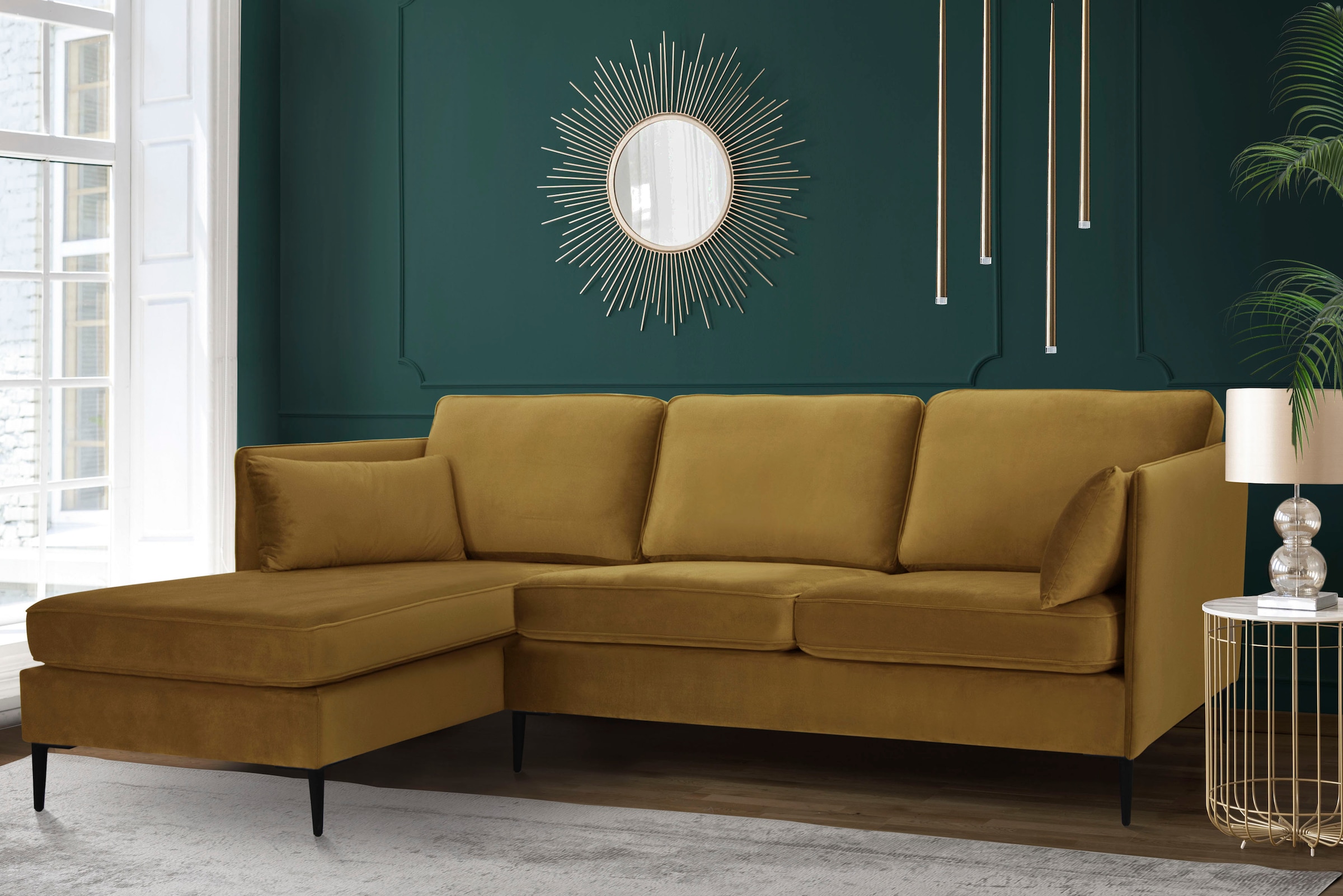 Leonique Ecksofa »Light L-Form«, inklusive loser Zierkissen, mit schmalen A günstig online kaufen
